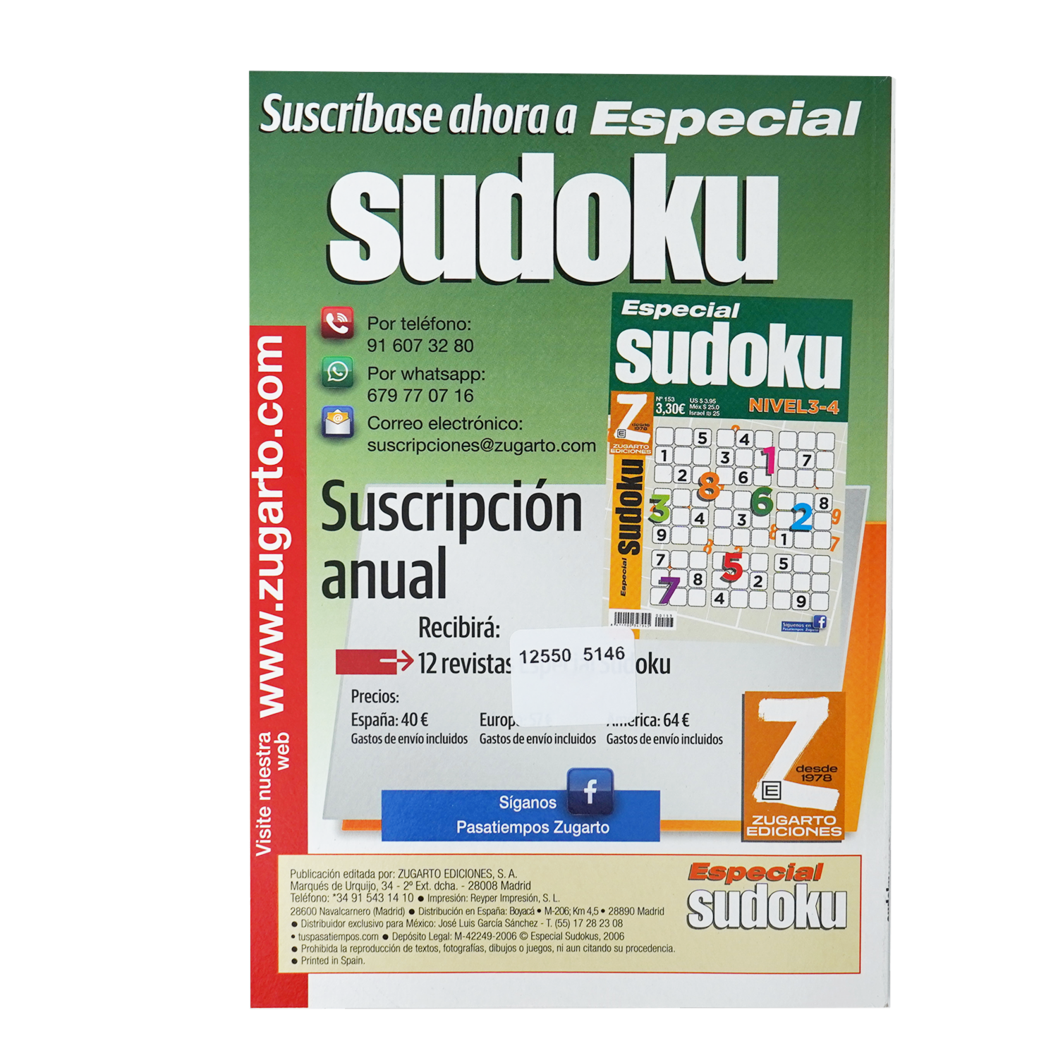 Libro Sudoku Zugarto ZUGARTO EDICIONES 66 Páginas