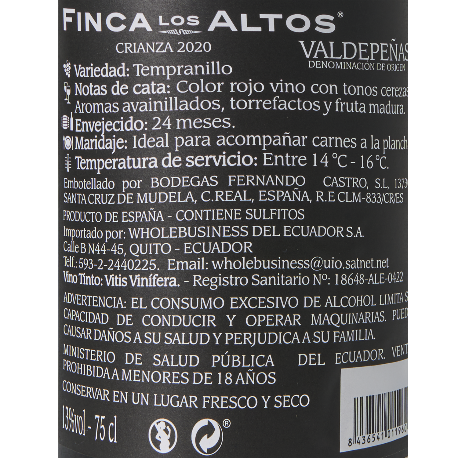 Vino Tinto Crianza 2020 FINCA LOS ALTOS 750 Ml