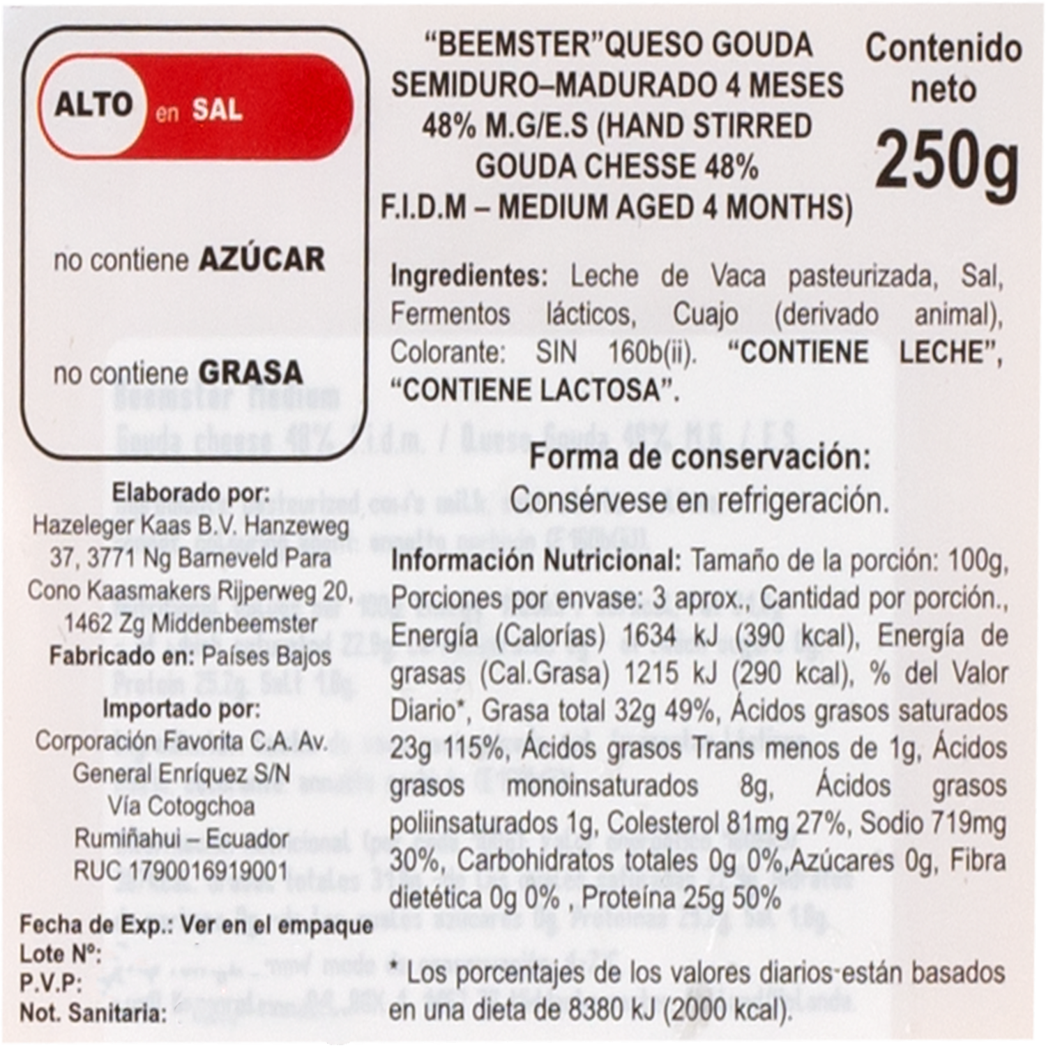 Queso Gouda Mediano BEEMSTER 250 G