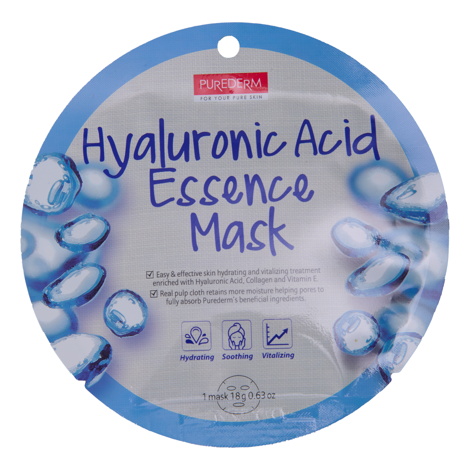 Mascarilla Facial Tipo Velo Con Ácido Hialurónico, Colágeno Y Vitamina E PUREDERM 18 G