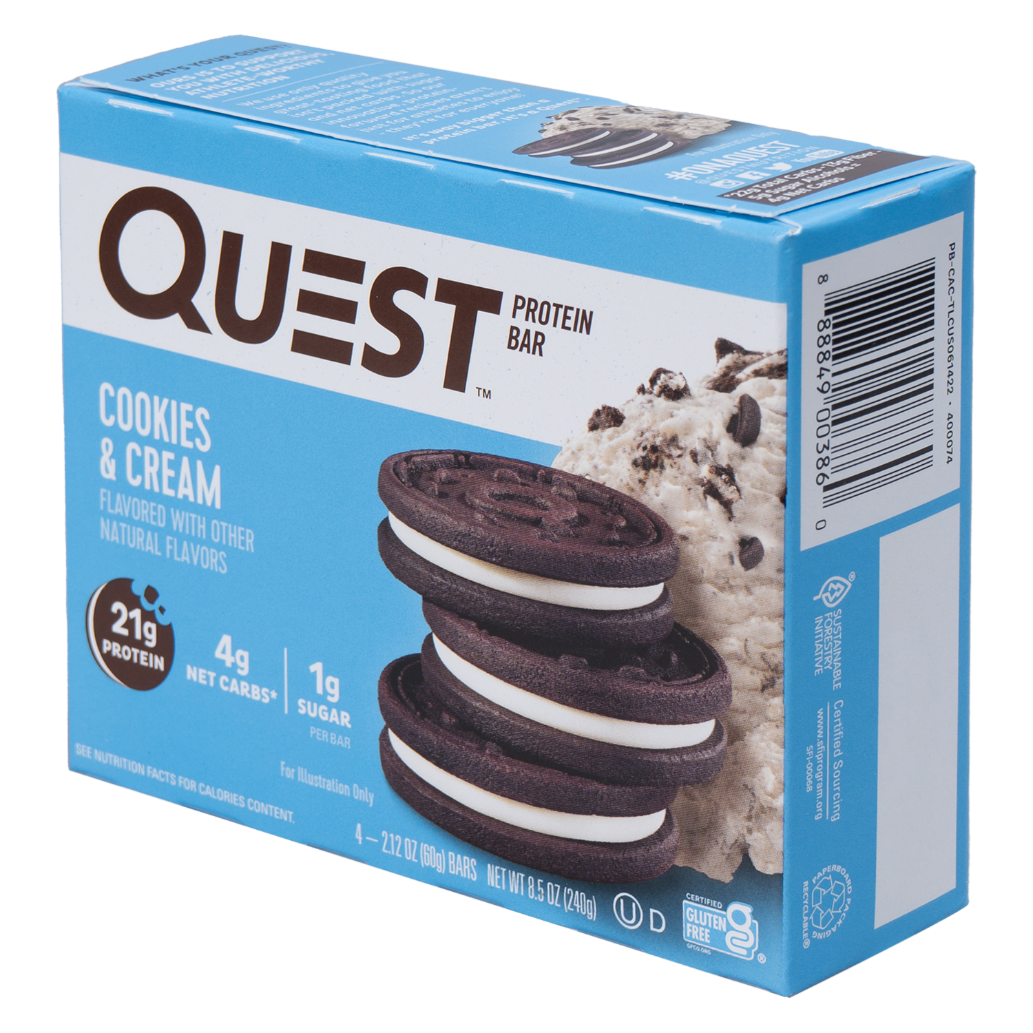 Barra De Proteína Cookies & Cream QUEST 4 x 60g