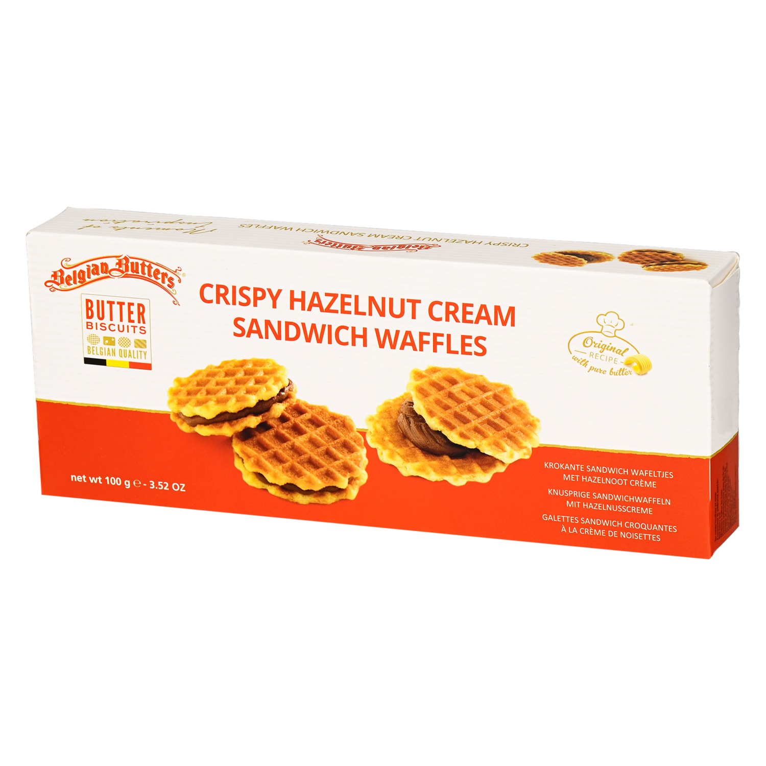 Waffles Sánduche Mantequilla Con Crema Avellanas BELGIAN BUTTER 100 G