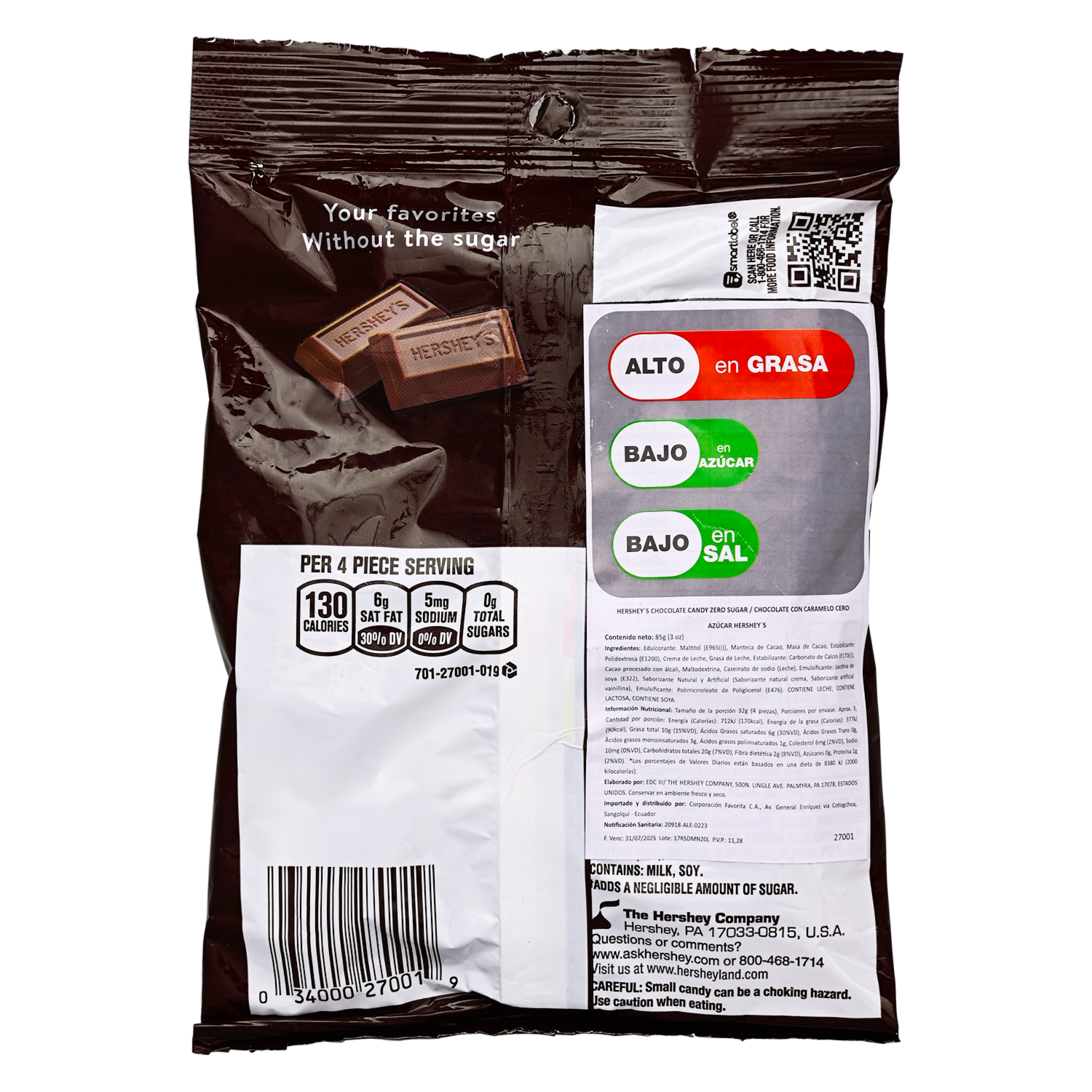 Chocolate Con Leche Sin Azúcar HERSHEY’S 85 G