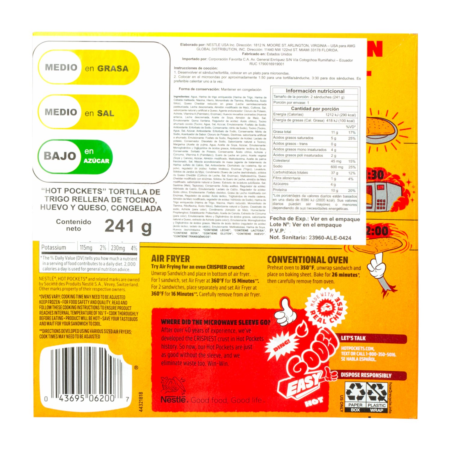 Tortilla Rellena Tocino Queso Huevo HOT POCKETS 241 G
