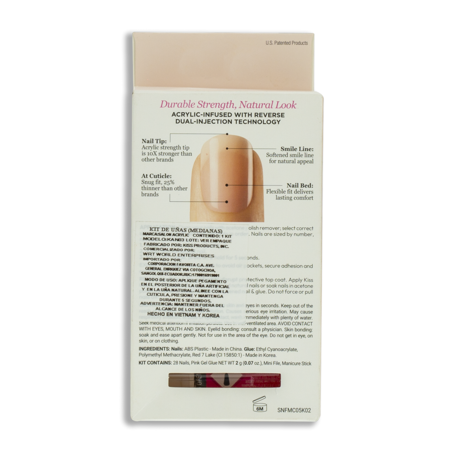 Uñas Postizas Salón Acrylic French nude KISS X 28 Uds