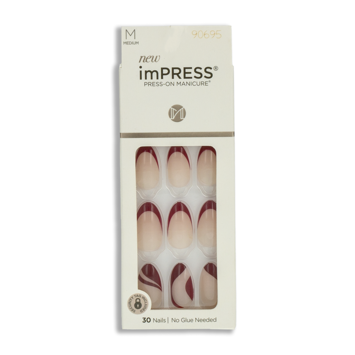 Uñas Postizas Francés Y Líneas Rojas IMPRESS X 30 Uds
