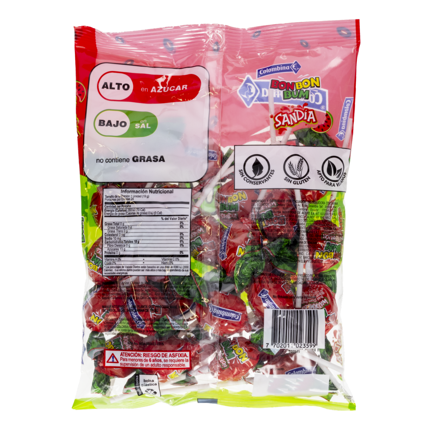 Chupetes Rellenos Sabor Sandía BON BON BUM 456 G