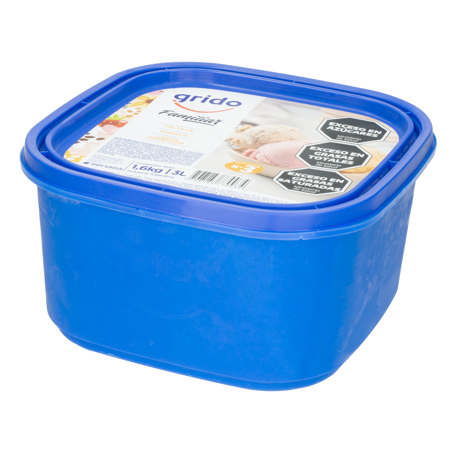 Helado Sabor Frutilla, Vainilla y Crema Granizada GRIDO 1600 G
