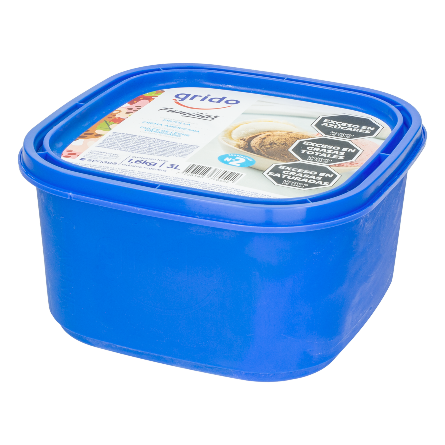 Helado Sabor Frutilla, Crema Americana Y Dulce De Leche Granizado GRIDO 1600 G