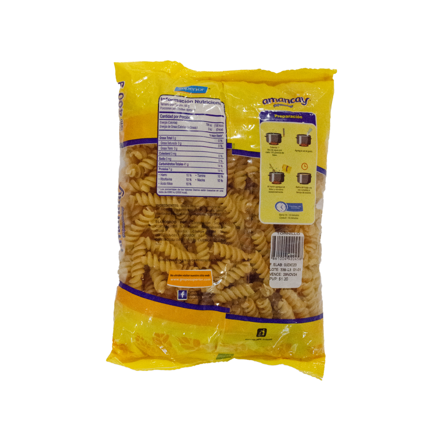 Fideos Tornillo AMANCAY 400 G