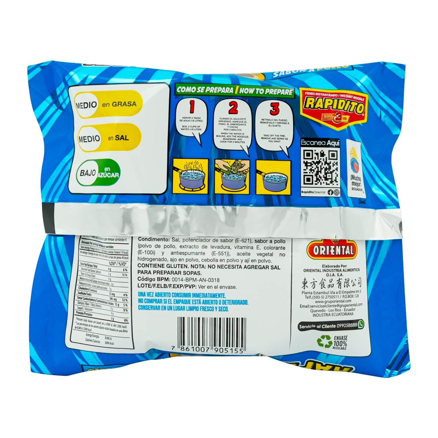 Fideo Instantáneo Rapidito Sabor A Pollo ORIENTAL 100 G