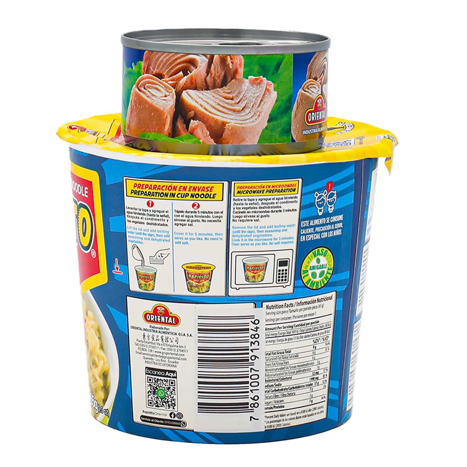 Fideo Instantáneo Rapidito Pollo Vaso con Atún ORIENTAL 145 G