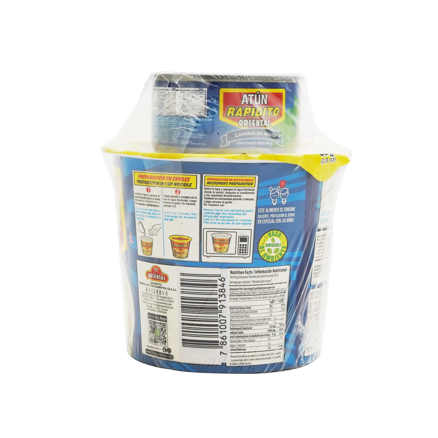 Fideo Instantáneo Rapidito Pollo Vaso con Atún ORIENTAL 145 G