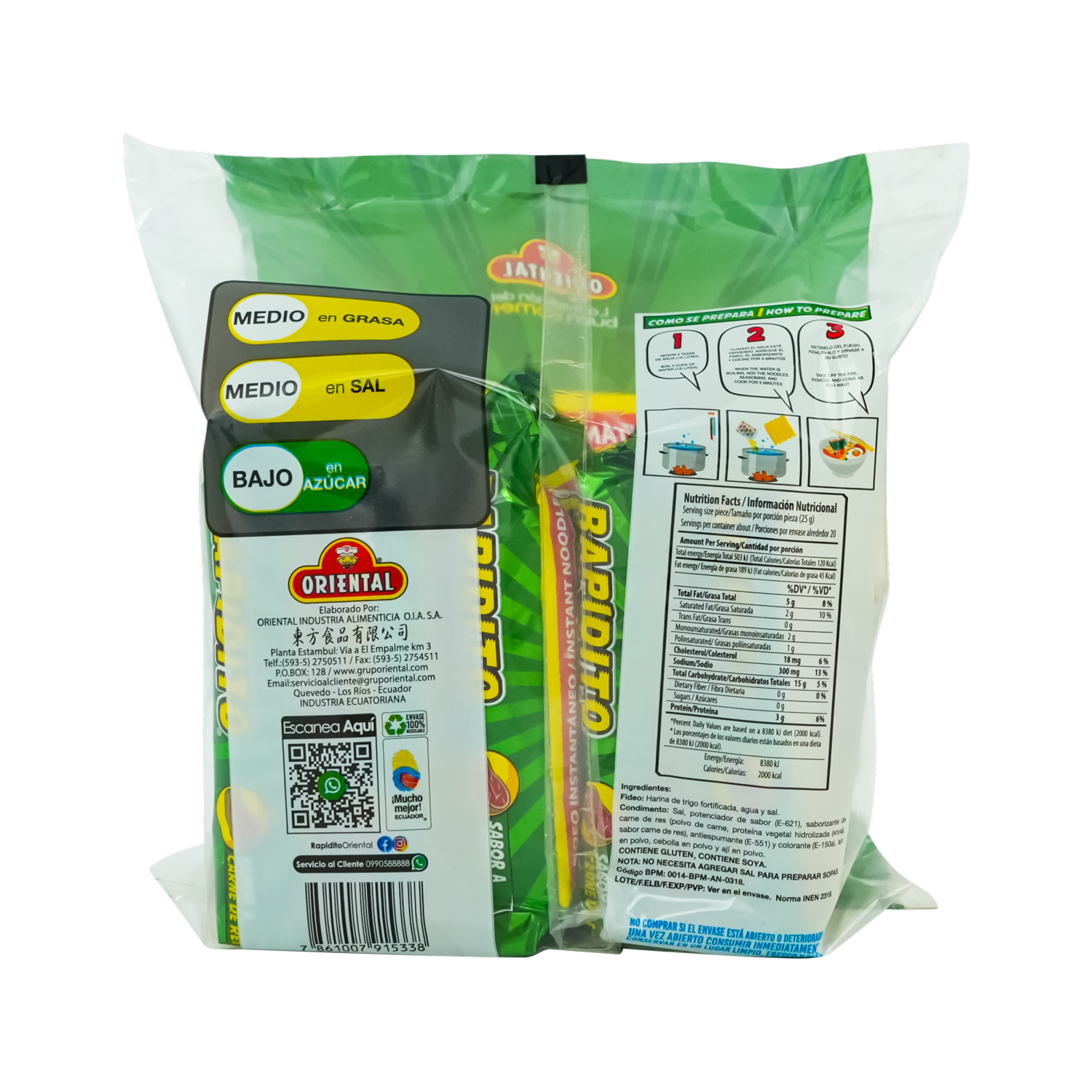 Fideo Instantáneos Rapidito Sabor A Carne ORIENTAL 500 G