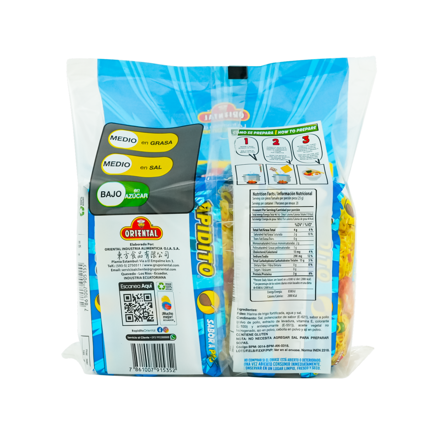 Fideo Instantáneos Rapidito Sabor A Pollo ORIENTAL 500  G