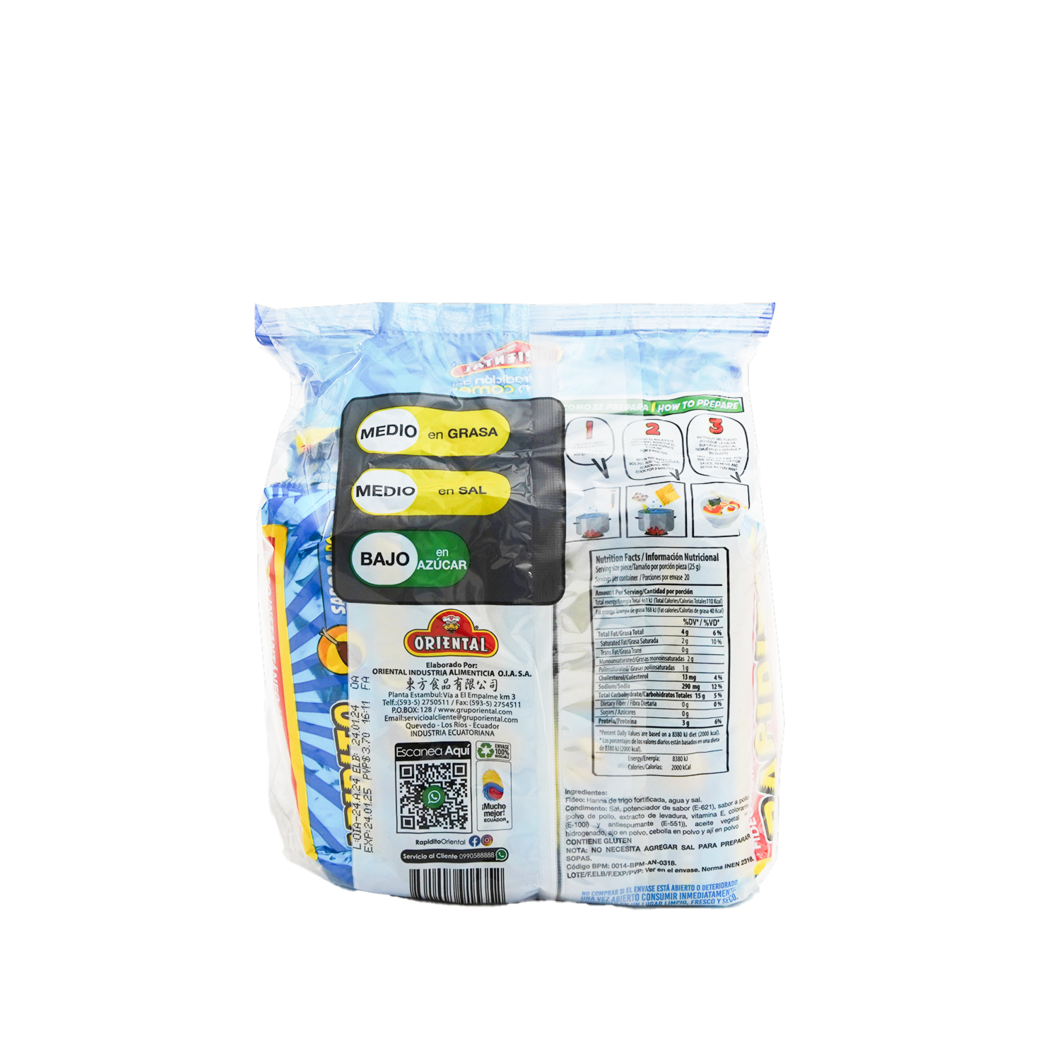Fideo Instantáneos Rapidito Sabor A Pollo ORIENTAL 500  G