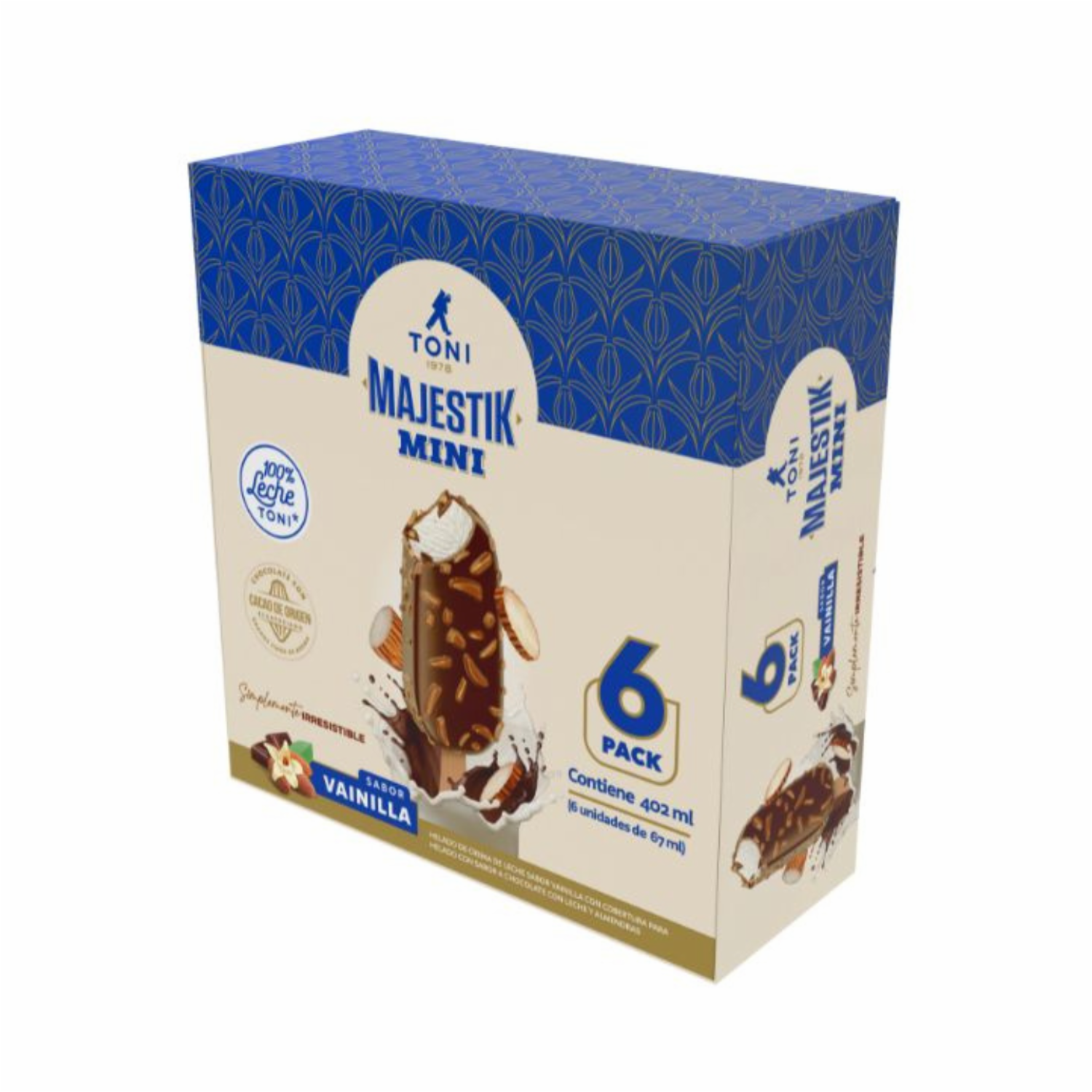 Helado Majestik Vainilla Cubierto De Chocolate Y Almendras TONI 4 X 105 Ml