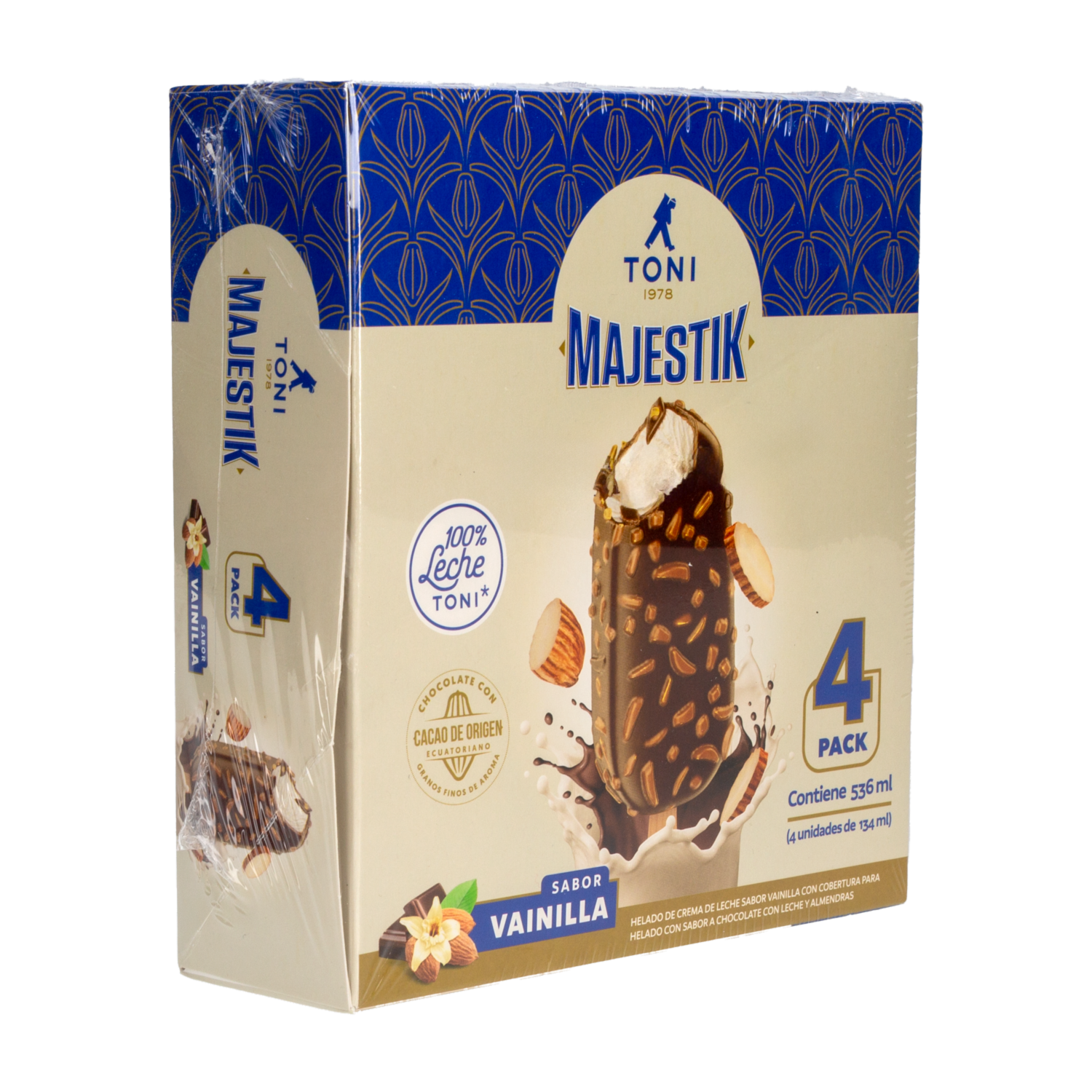 Helado Majestik Vainilla Cubierto De Chocolate Y Almendras TONI 4 X 105 Ml
