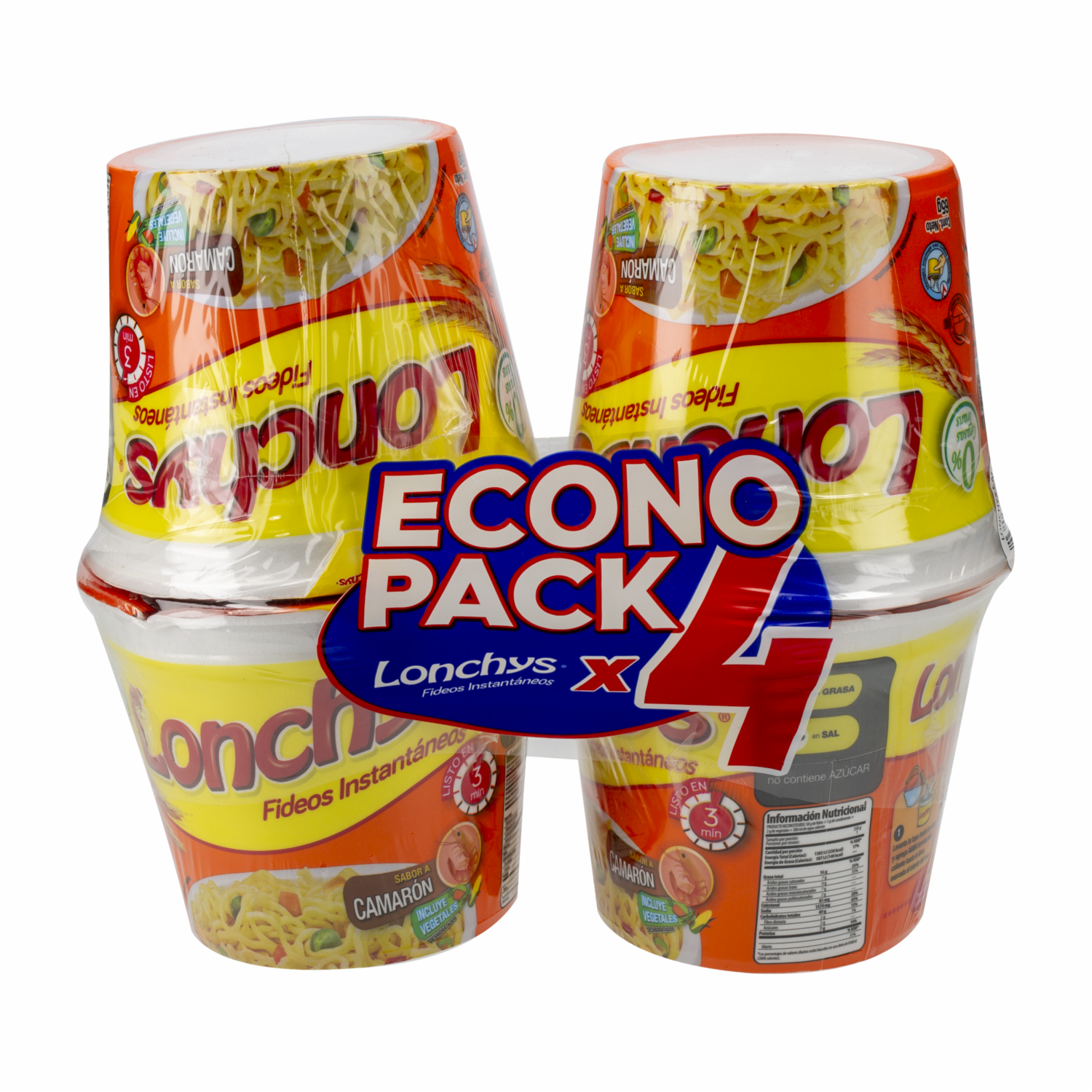 Fideo Instantáneo Camarón LONCHYS 4 X 65 g