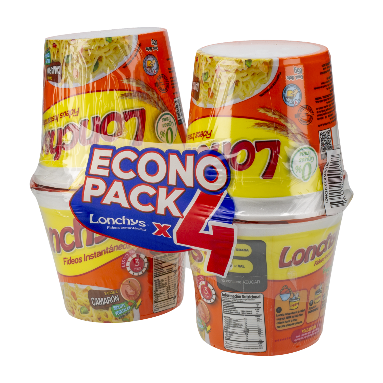 Fideo Instantáneo Camarón LONCHYS 4 X 65 g