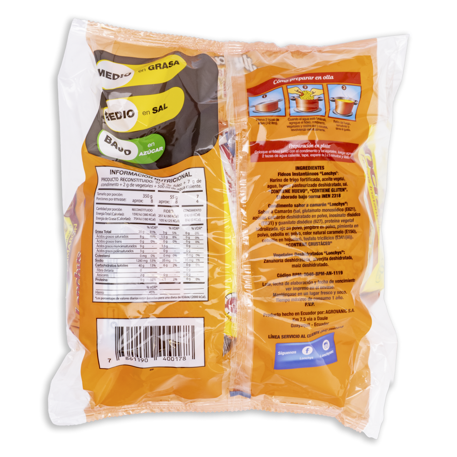 Fideo Instantáneo 4 Pack Camarón LONCHYS 4 X 101 g