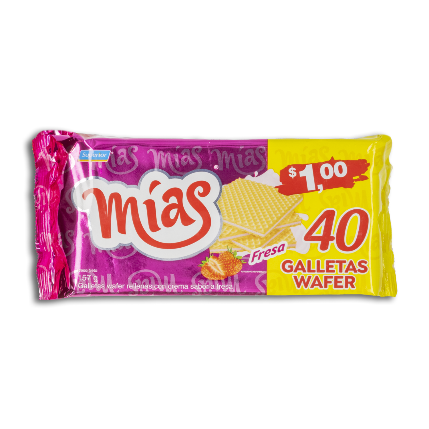 Galletas Dulces Waffer Rellenas Con Crema Sabor A Fresa MÍAS 157 G