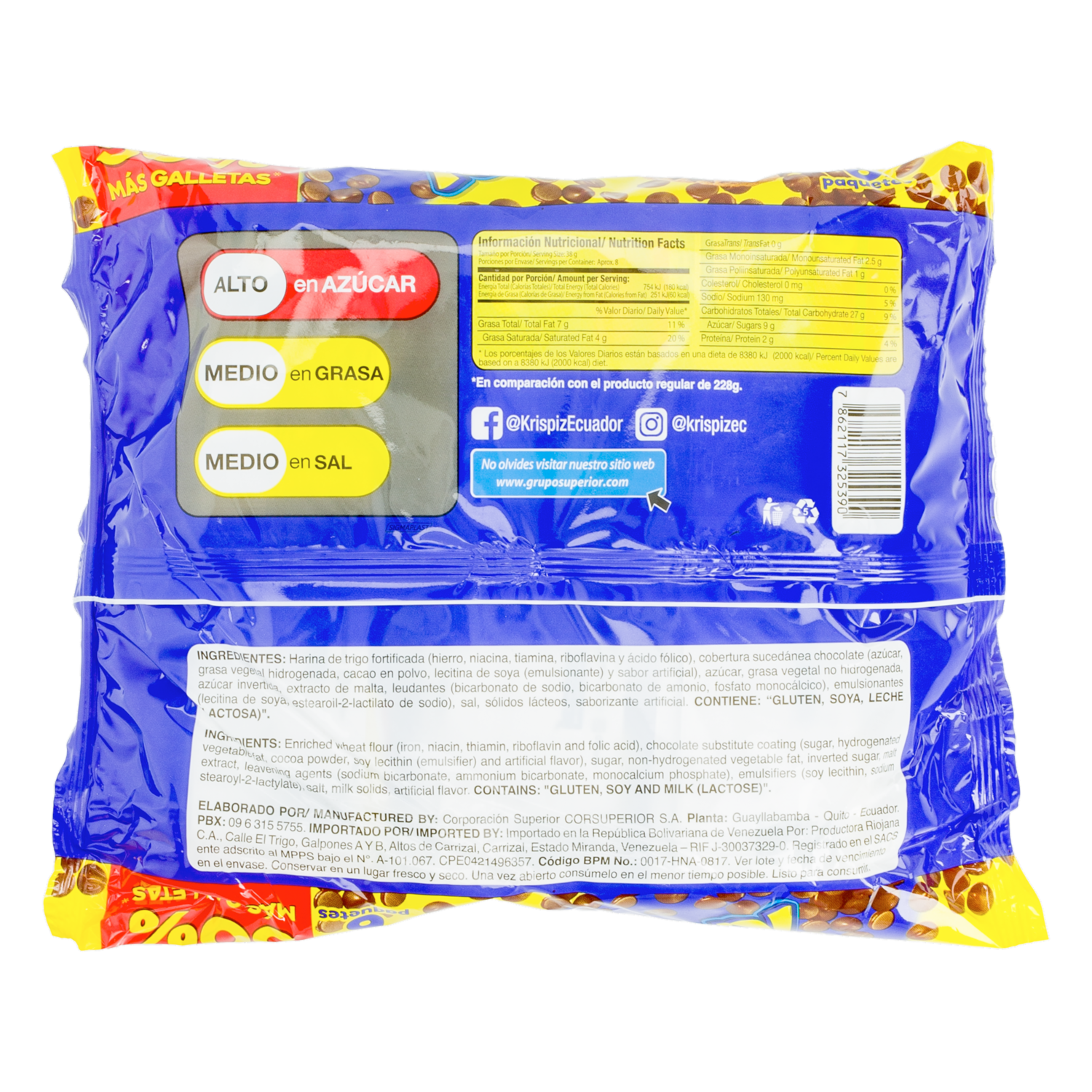 Galletas Dulces Con Chispas De Chocolate KRISPIZ 306 G