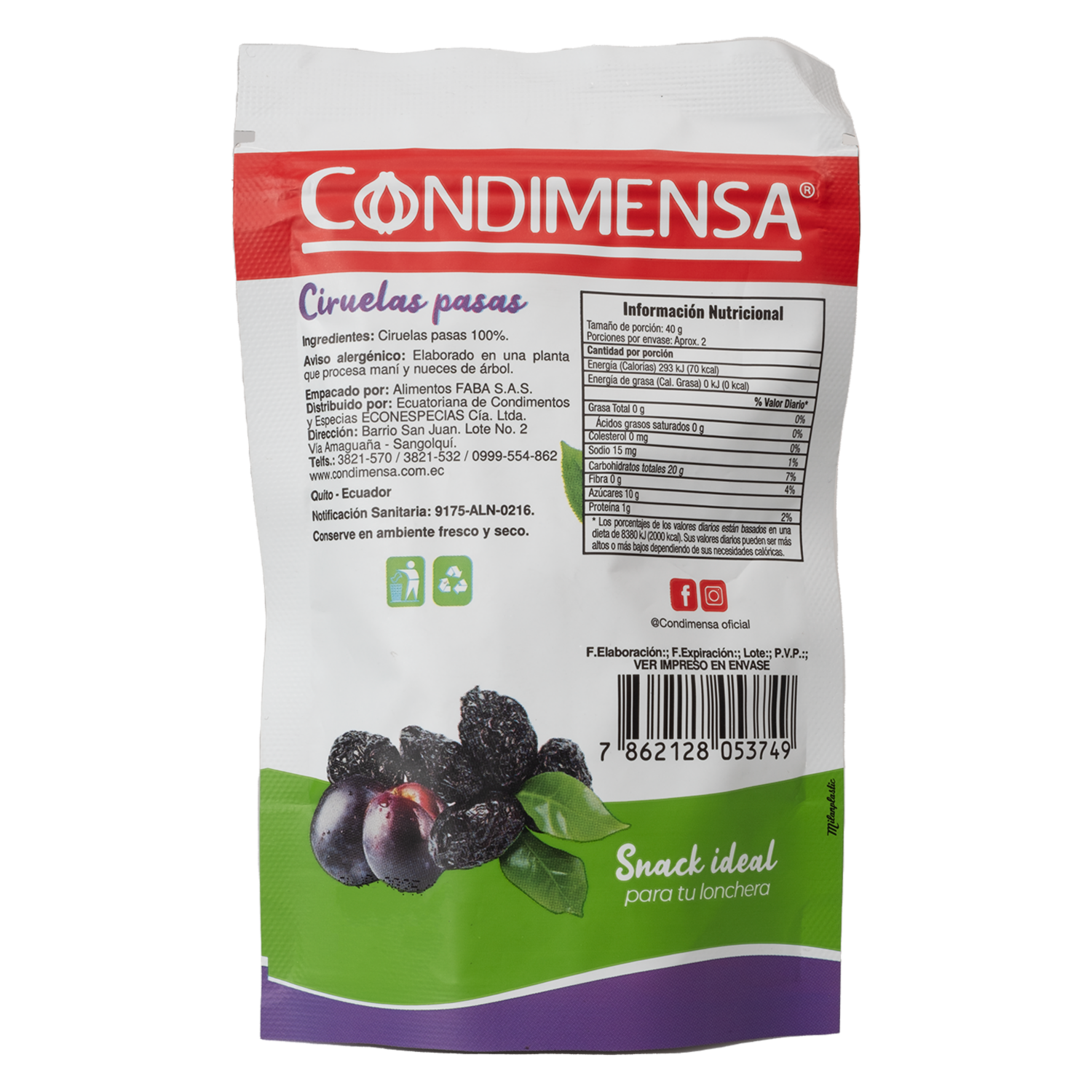 Ciruelas Pasas CONDIMENSA 70 G