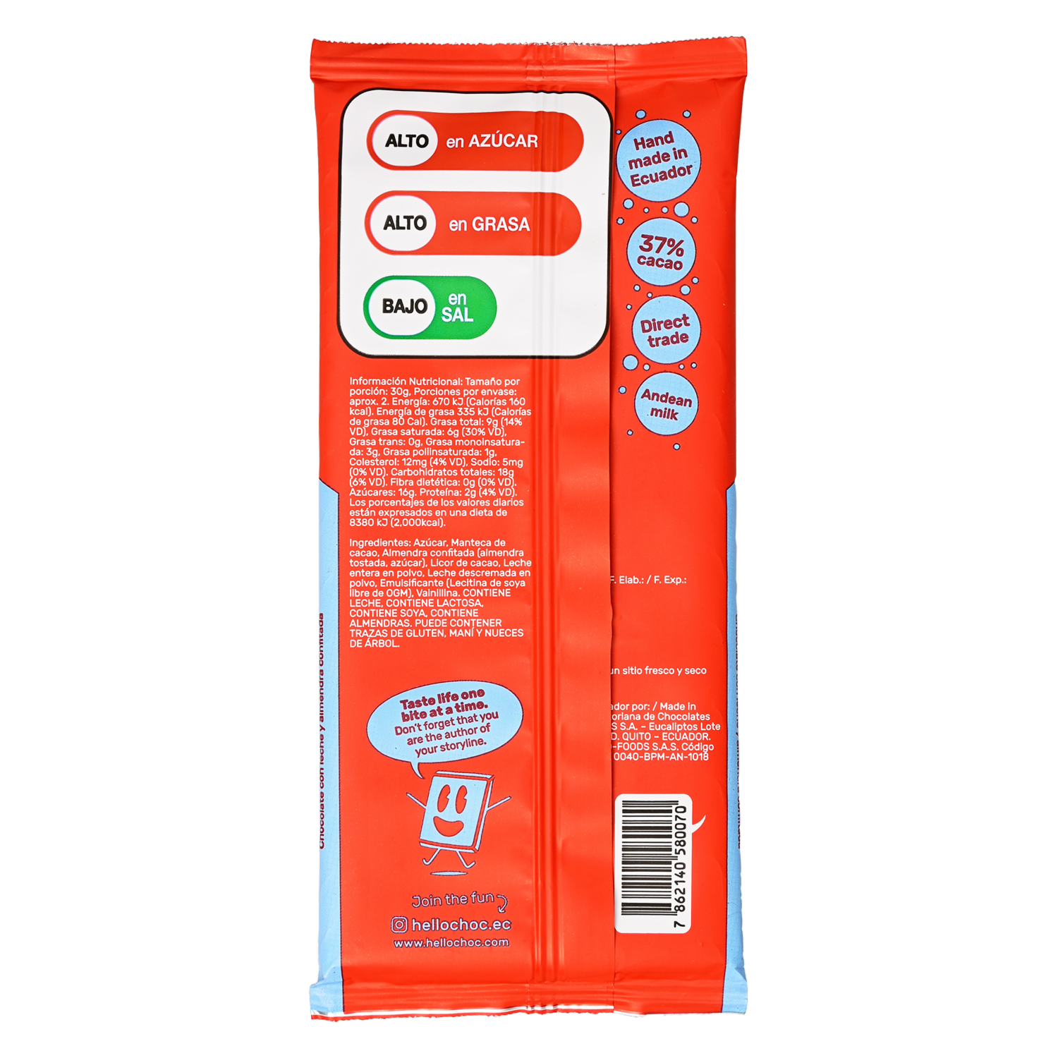 Chocolate Con Leche Y Almendras HELLO CHOC 60 G