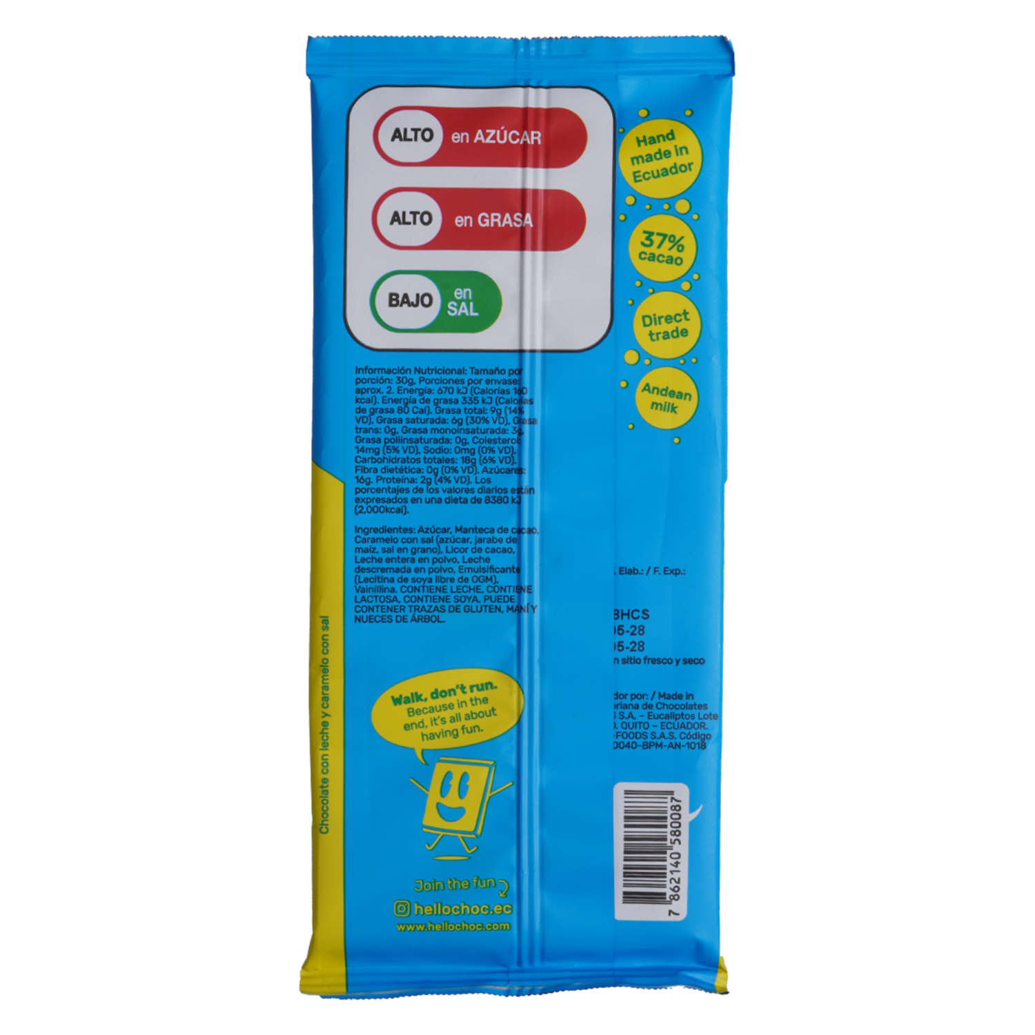 Chocolate Con Leche Caramelo Y Sal HELLO CHOC 60 G