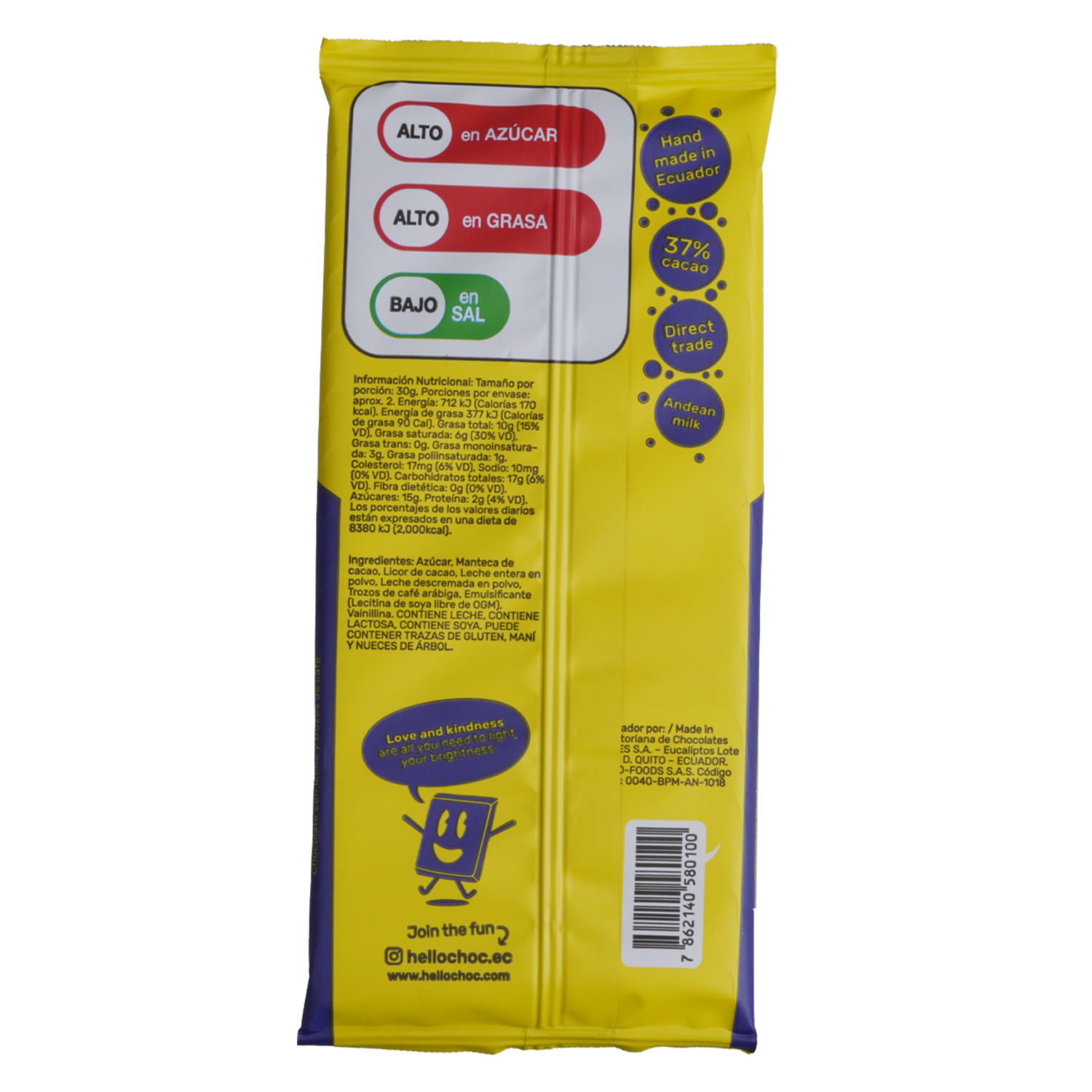 Chocolate Con Leche Y Trozos De Café HELLO CHOC 60 G