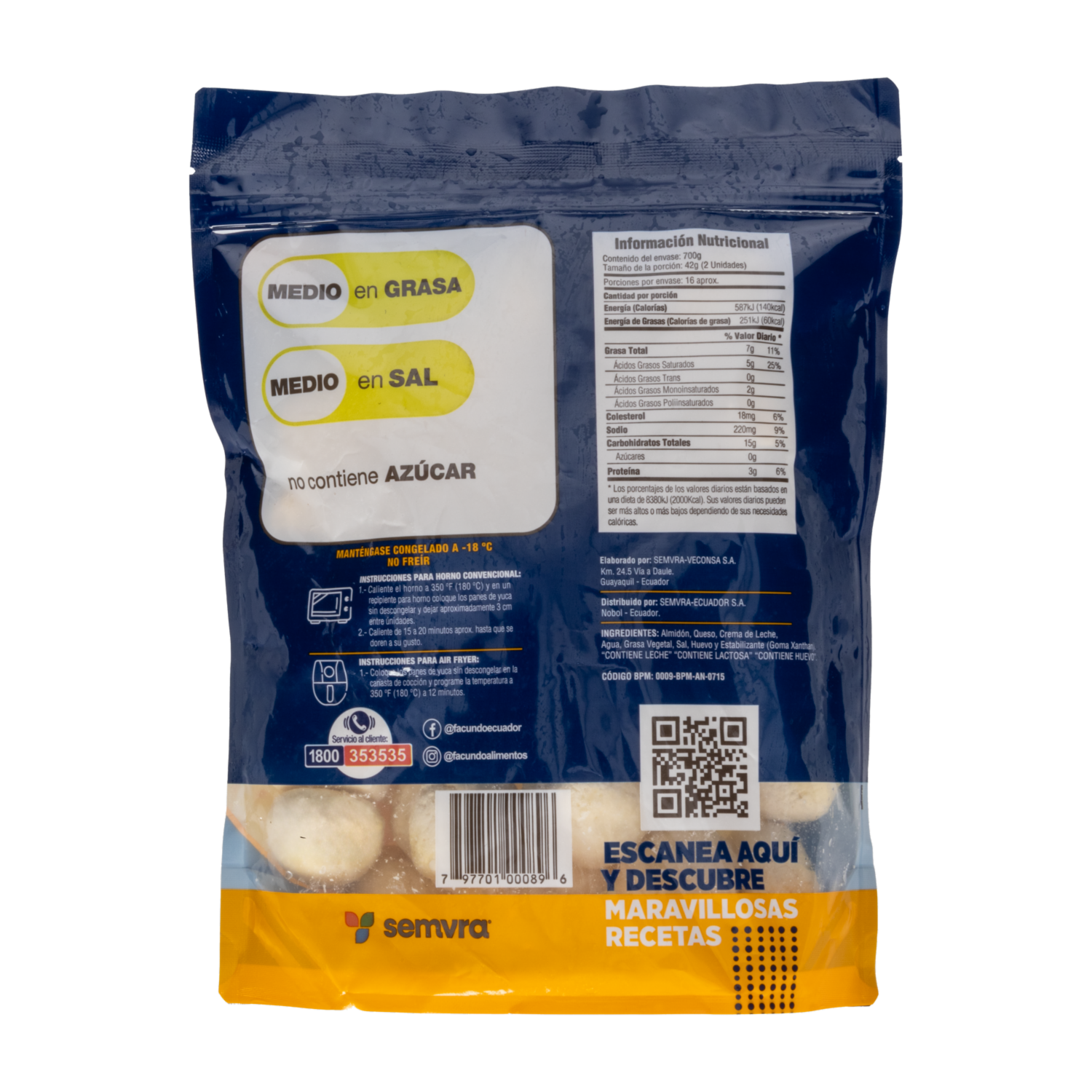 Pan De Yuca Congelado Con Queso FACUNDO 700 G
