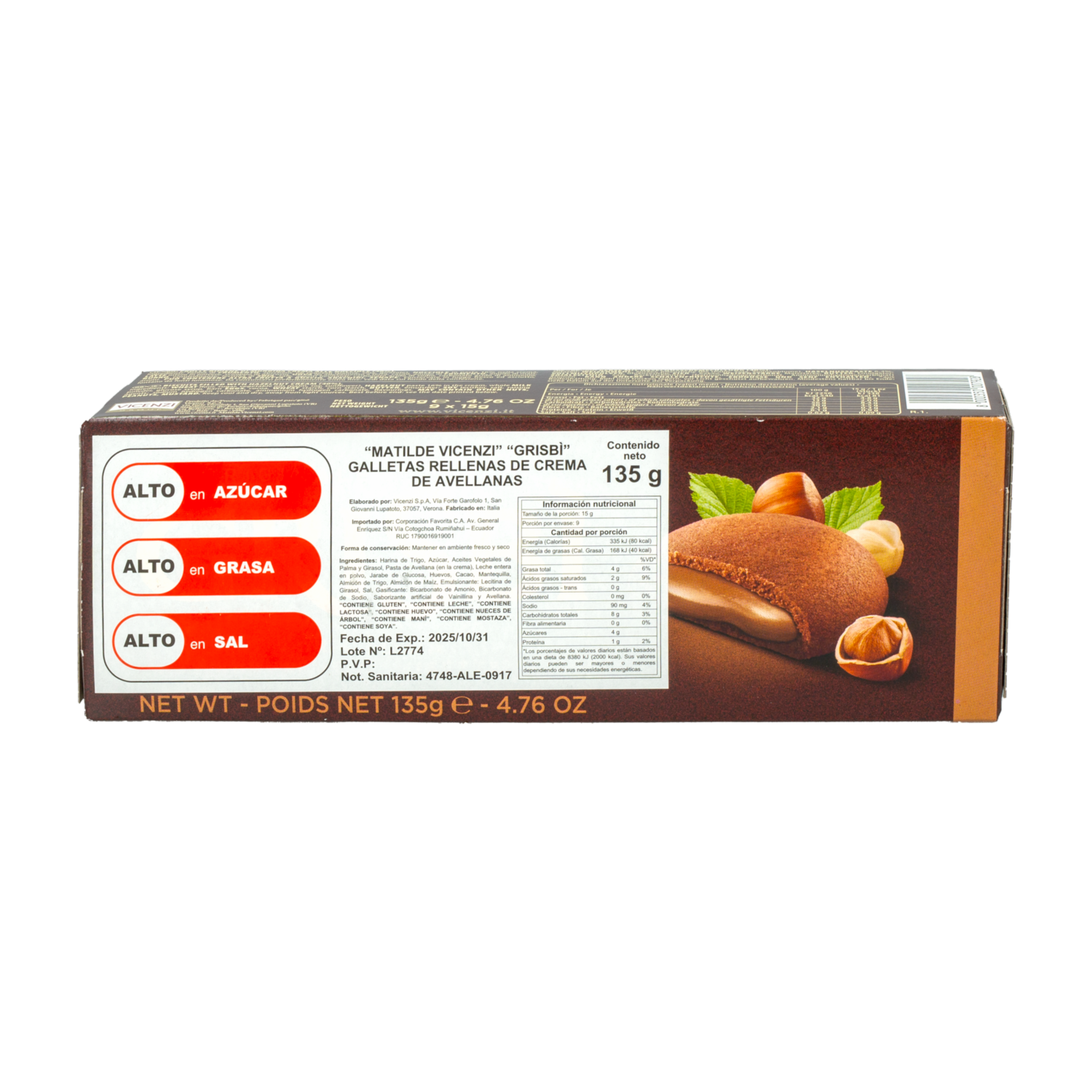 Galletas Dulces Rellenas Con Crema De Avellana MATILDE VICENZI 135 G