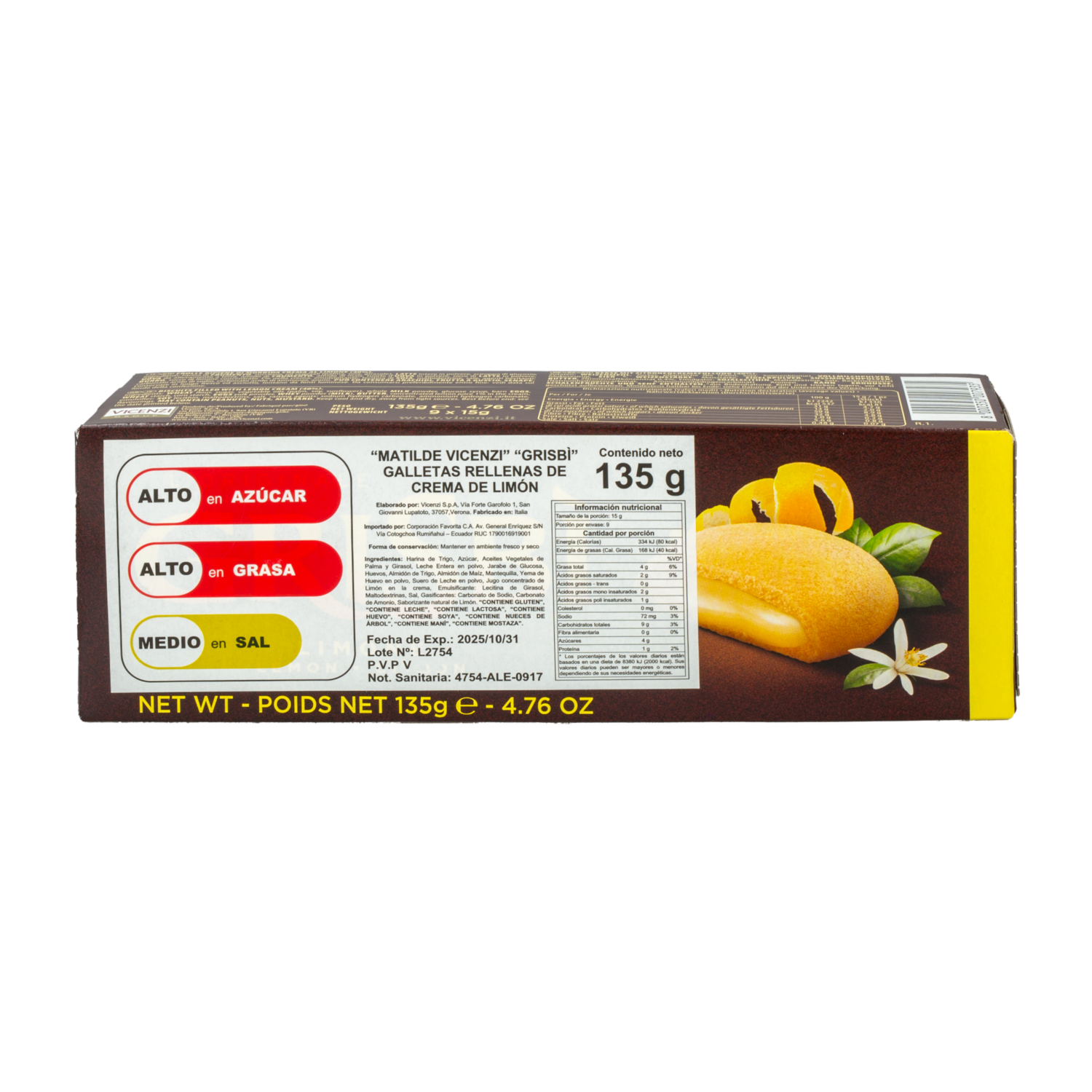 Galletas Dulces Rellenas Con Crema De Limón MATILDE VICENZI 135 G