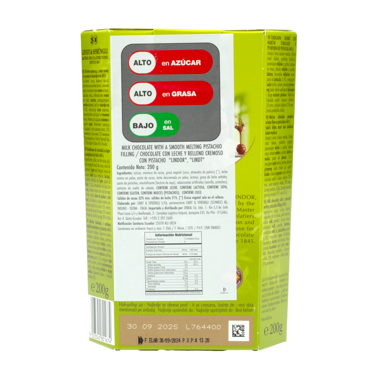 Chocolate Cornet Pistacho LINDT 200 G