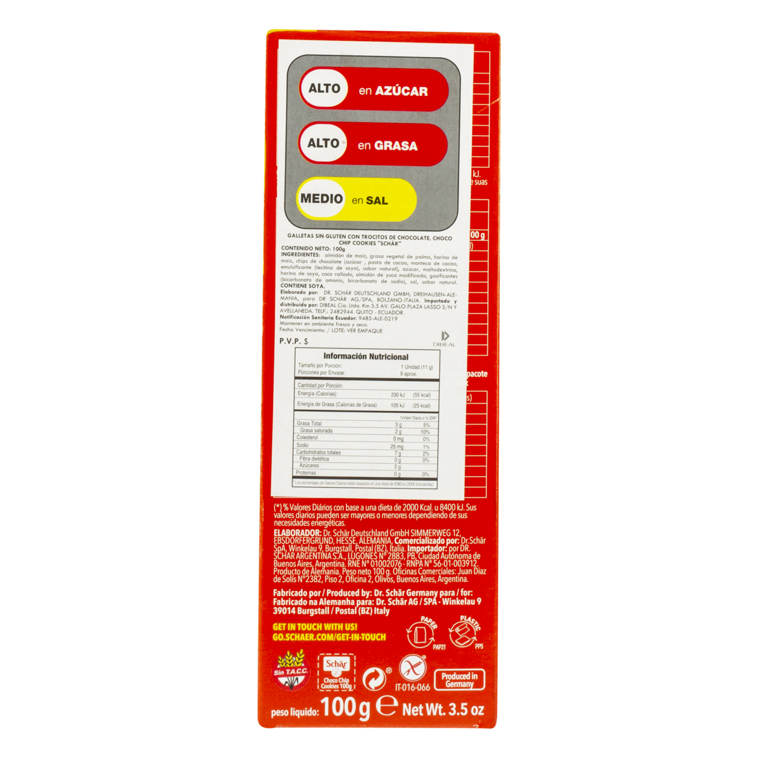 Galleta Choco Chips Sin Gluten SCHÄR 100 G