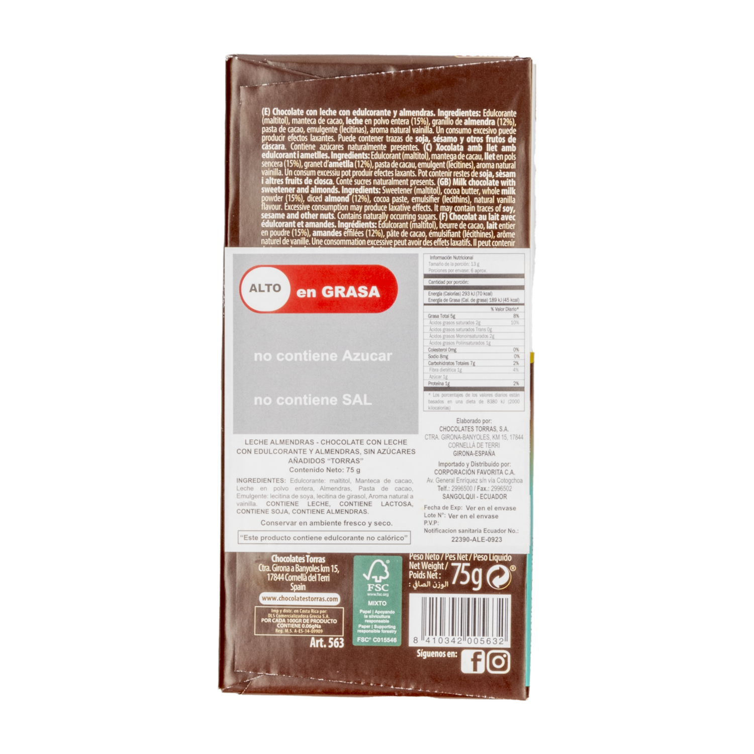 Chocolate Con Leche Y Almendras TORRAS 75 G