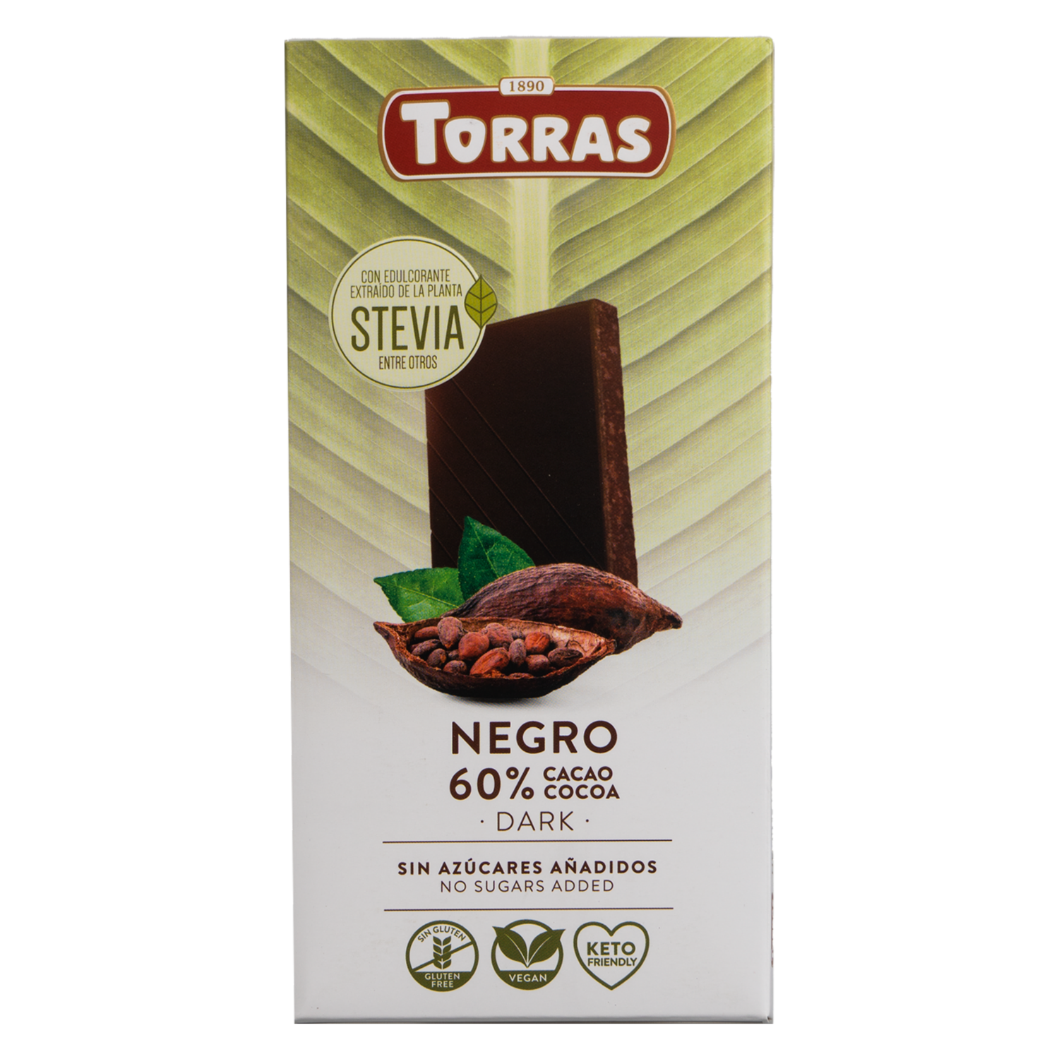 Chocolate Negro AL 60% Con Stevia Sin Azúcar Añadida TORRAS 100 G