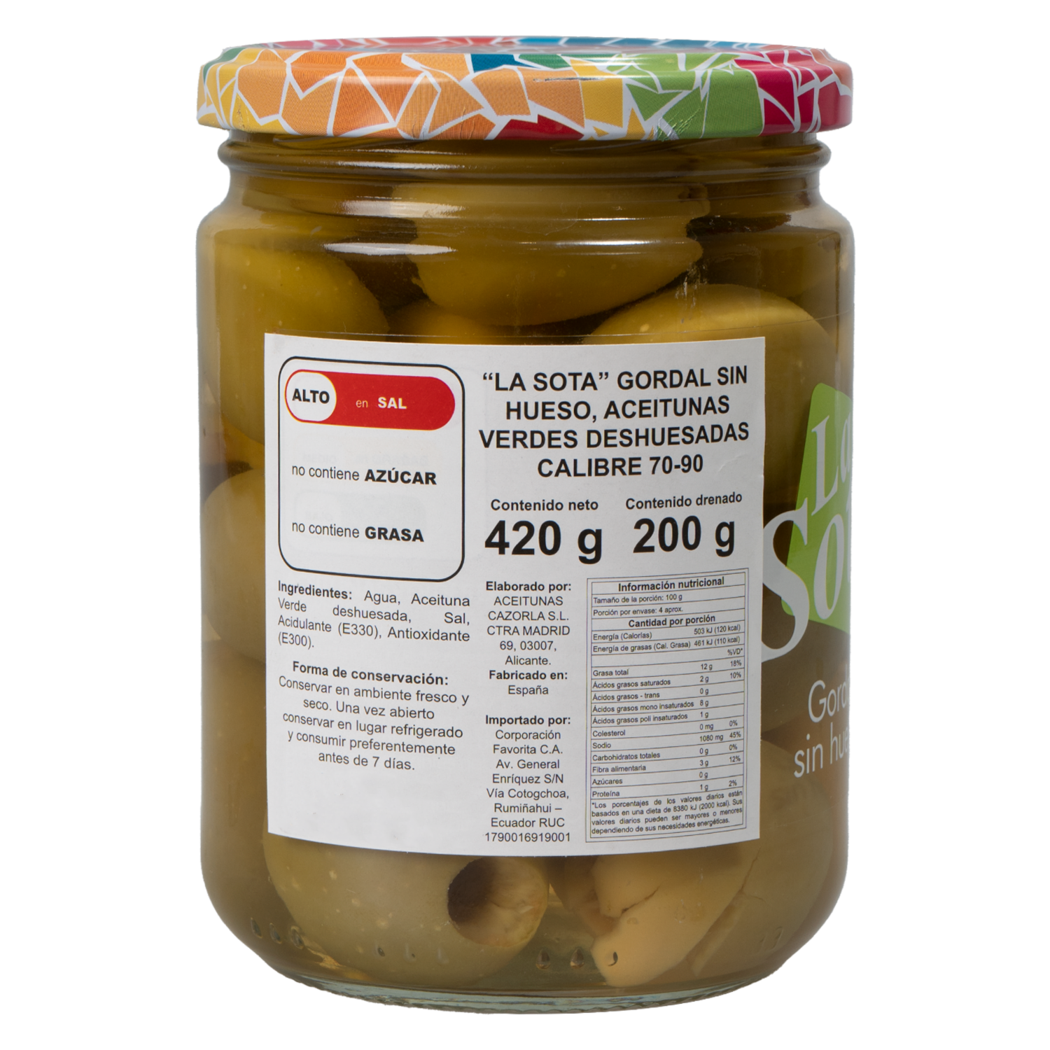 Aceitunas Gordal Sin Hueso LA SOTA 420 G