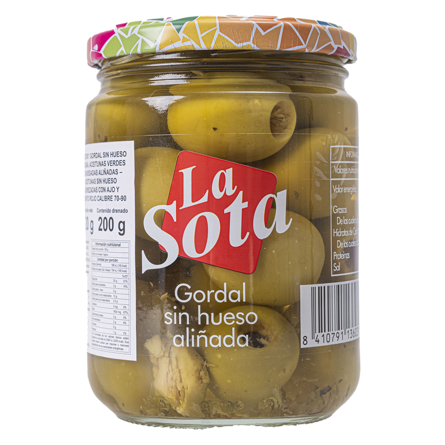 Aceitunas Sin Hueso Aderezadas Ajo Pimiento Rojo LA SOTA 420 G