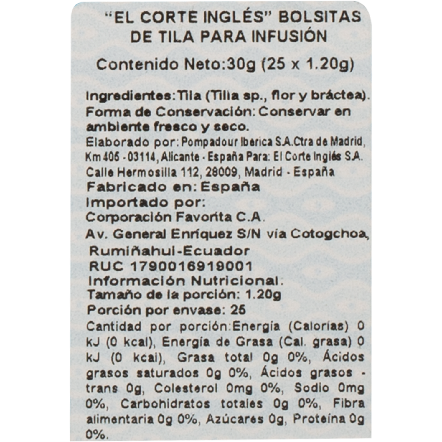 Té De Tila EL CORTE INGLÉS 30 G