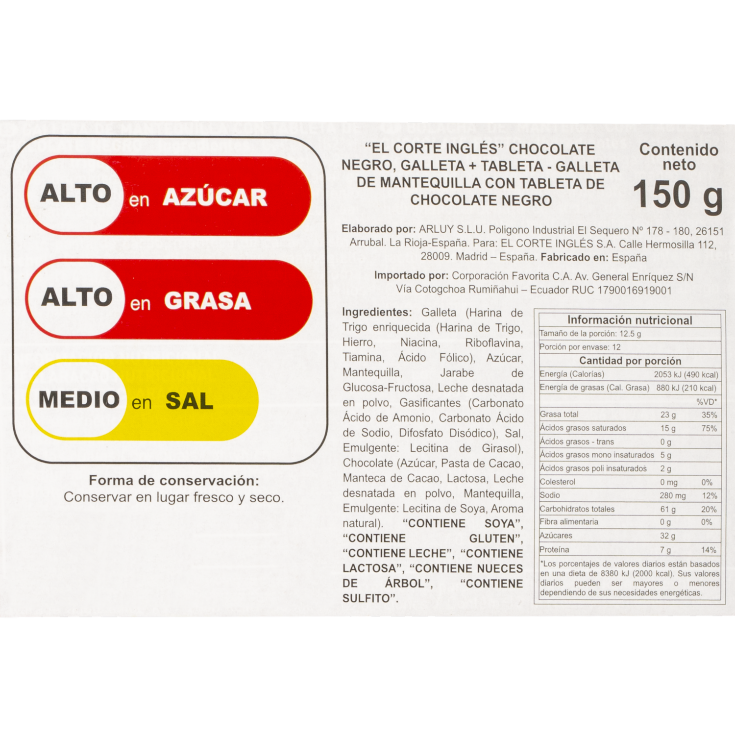 Galletas Dulces Con Tableta De Chocolate EL CORTE INGLÉS 150 G