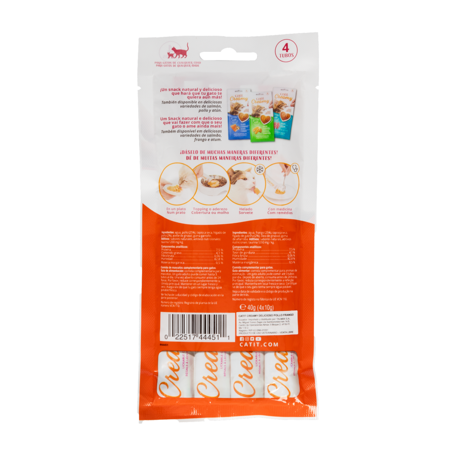 Alimento Para Gatos Húmedo Sabor Creamy Pollo CATIT 4X10 G