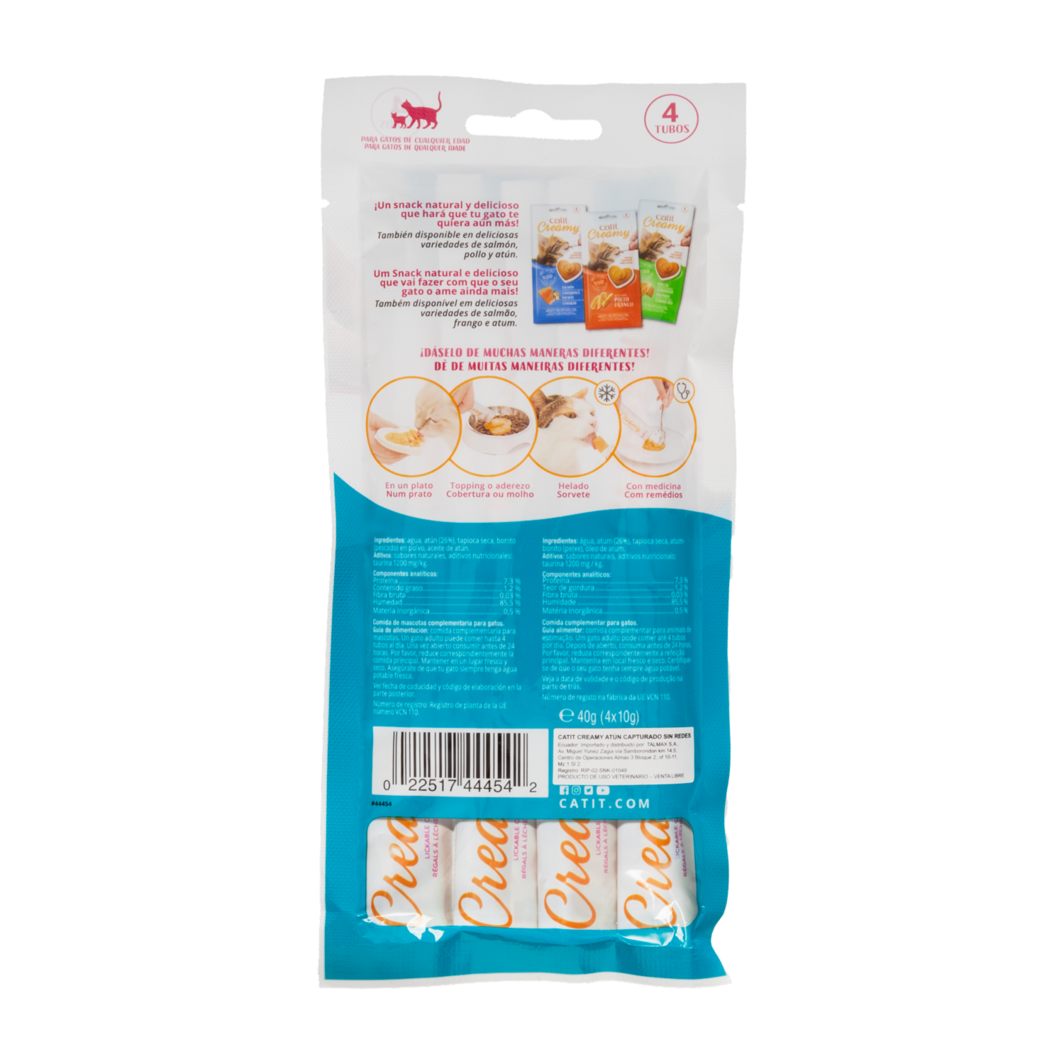 Alimento Para Gatos Húmedo Sabor Creamy Atún CATIT 4X10 G