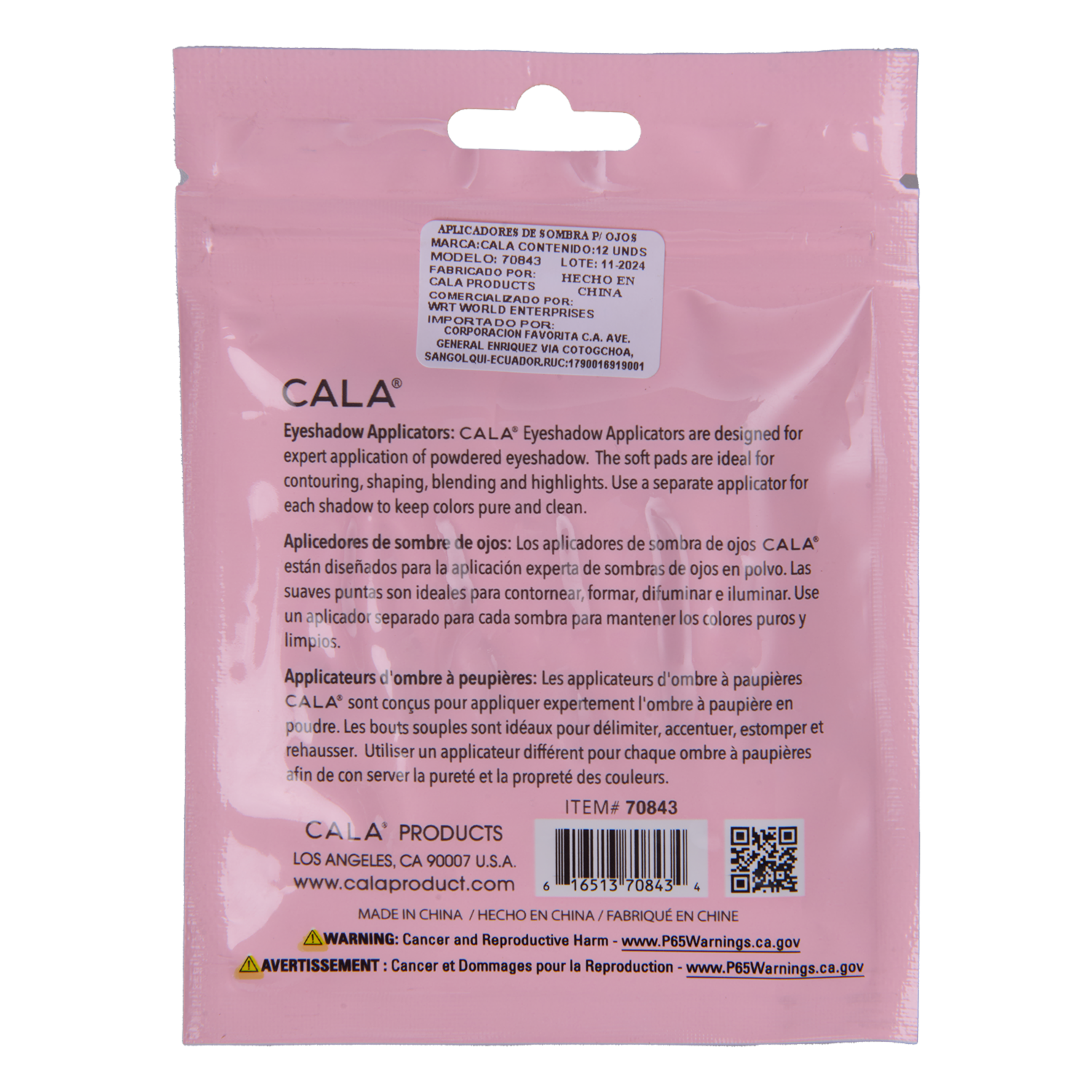 Aplicador Cosmético De Sombras De Ojos Eyeshadow Applicators Double-Tip CALA Set X12