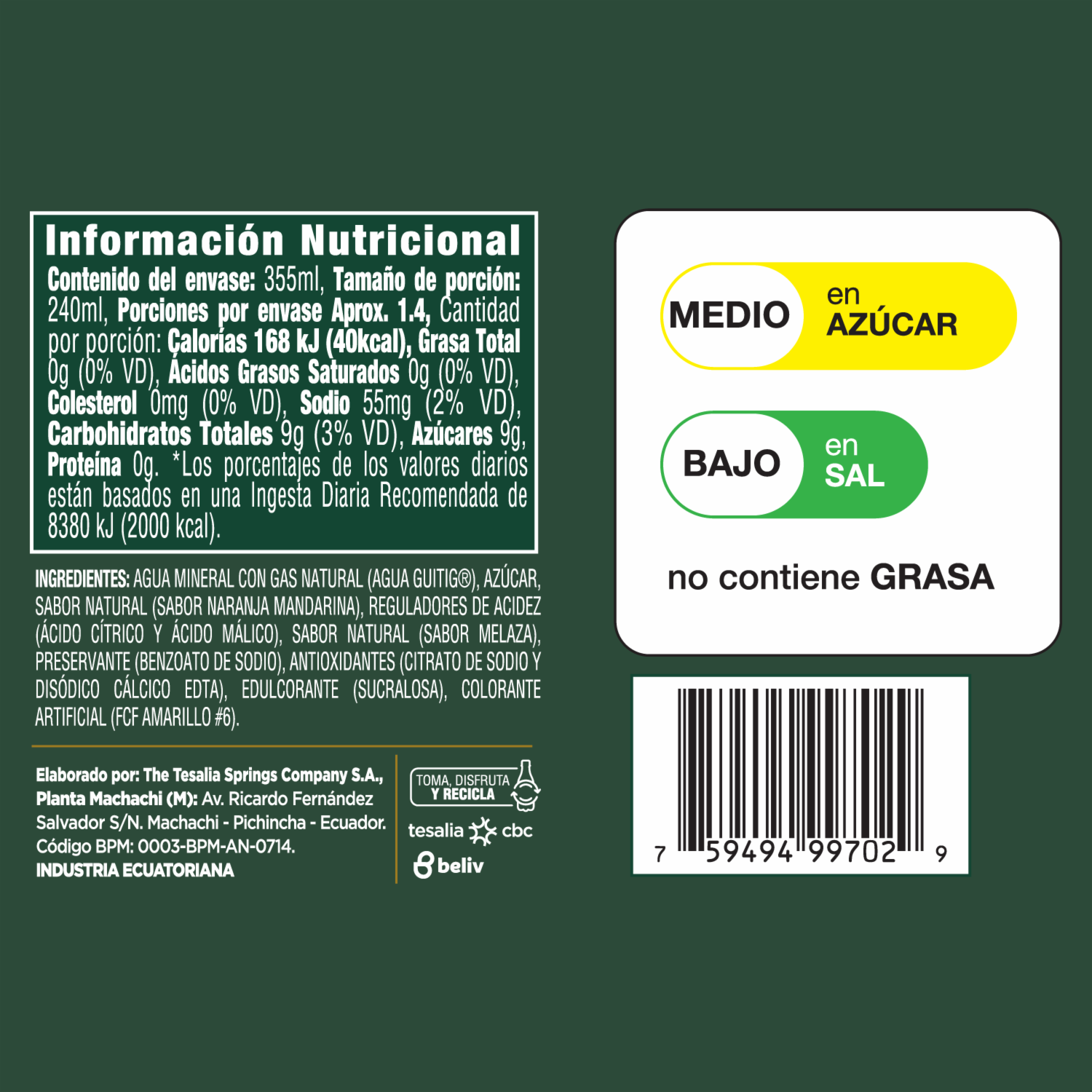 Agua Con Gas Saborizada Naranja GÜITIG 355 Ml