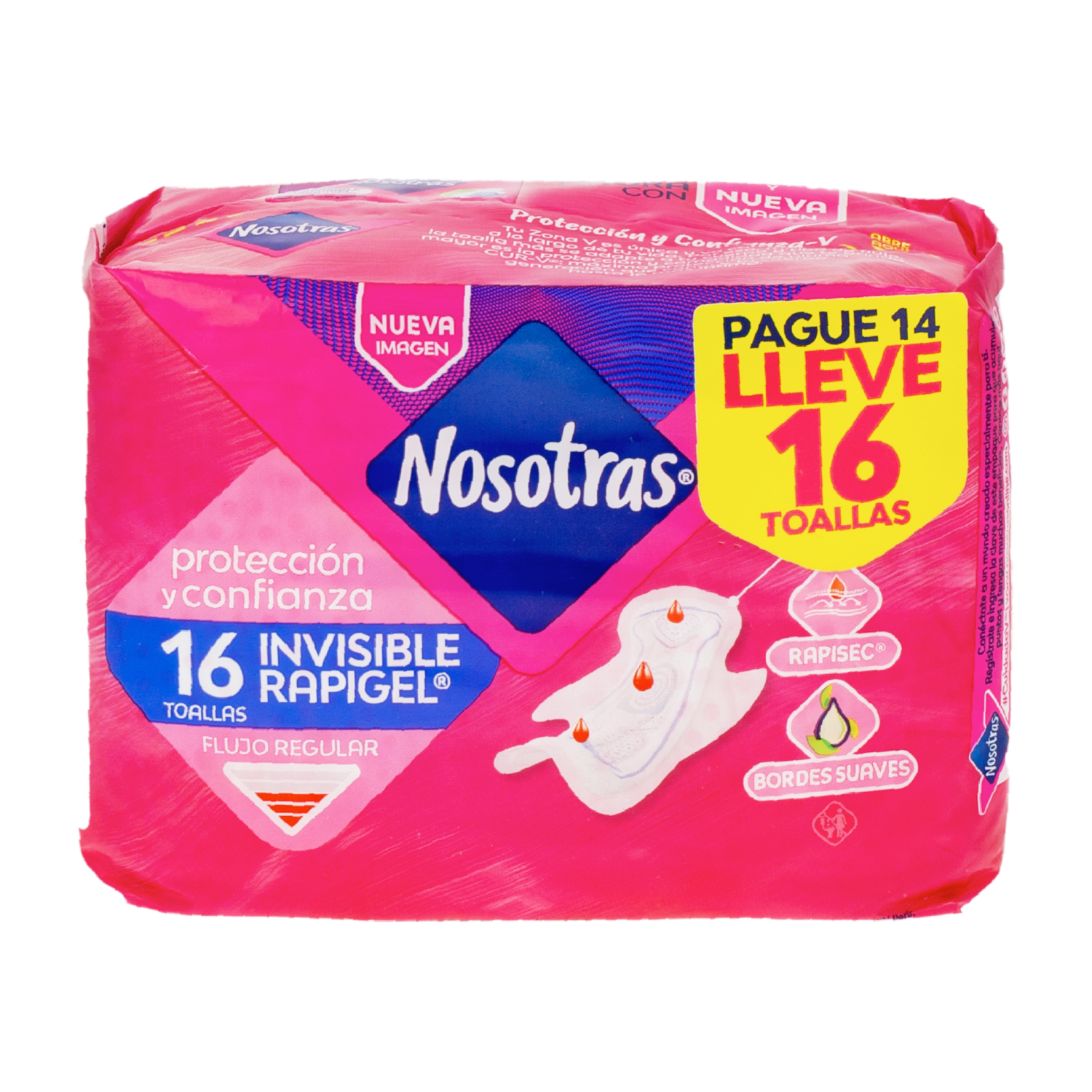 Tollas Sanitarias Invisible Rapigel Aloe NOSOTRAS X 16 Uds