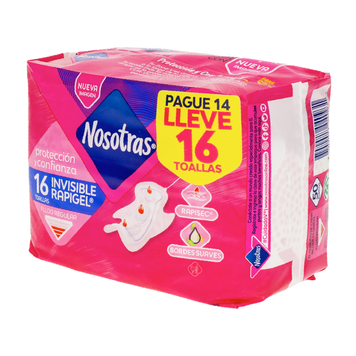 Tollas Sanitarias Invisible Rapigel Aloe NOSOTRAS X 16 Uds