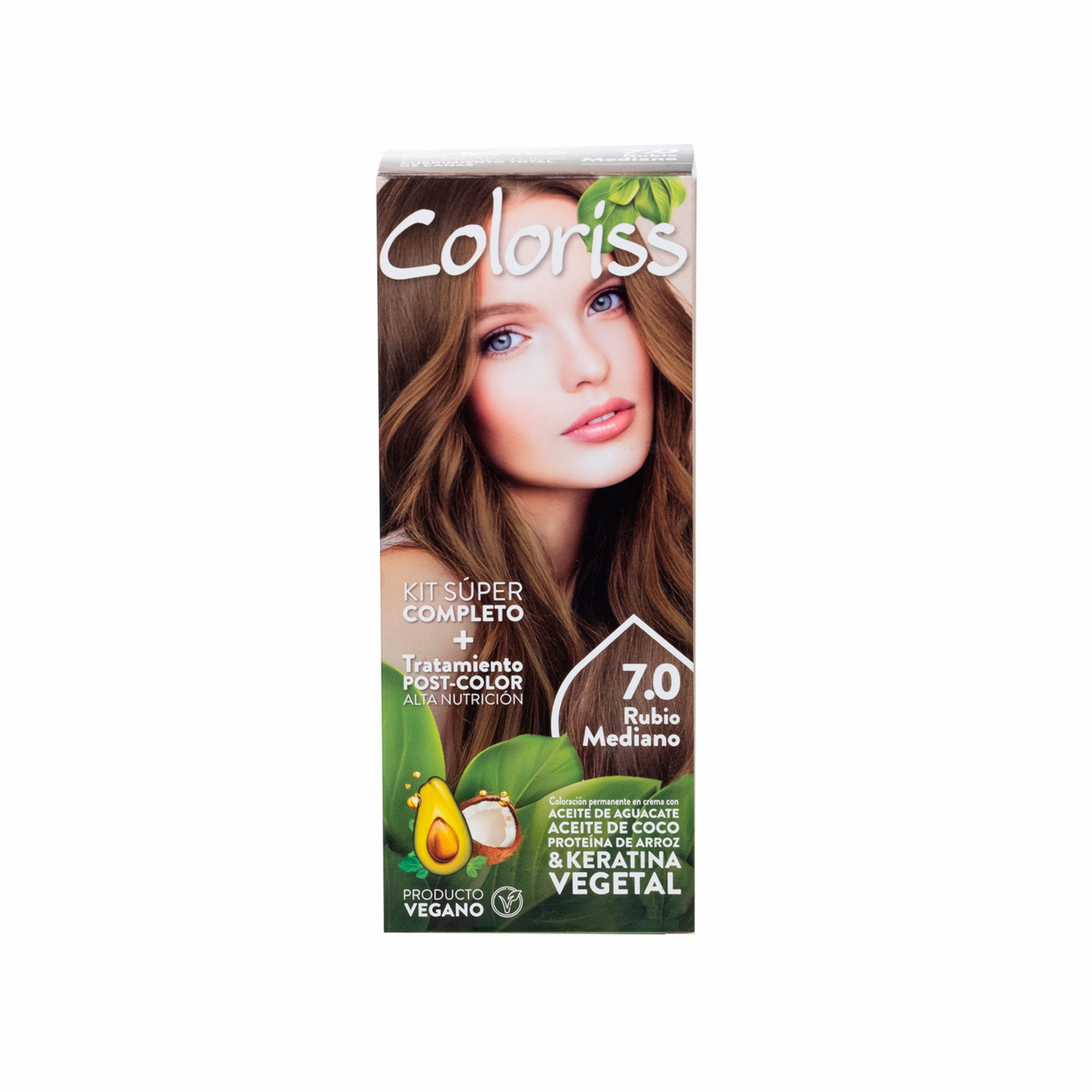 Tinte De Cabello Rubio Mediano 7.0 Con Tratamiento Post Color COLORISS Kit 50 G