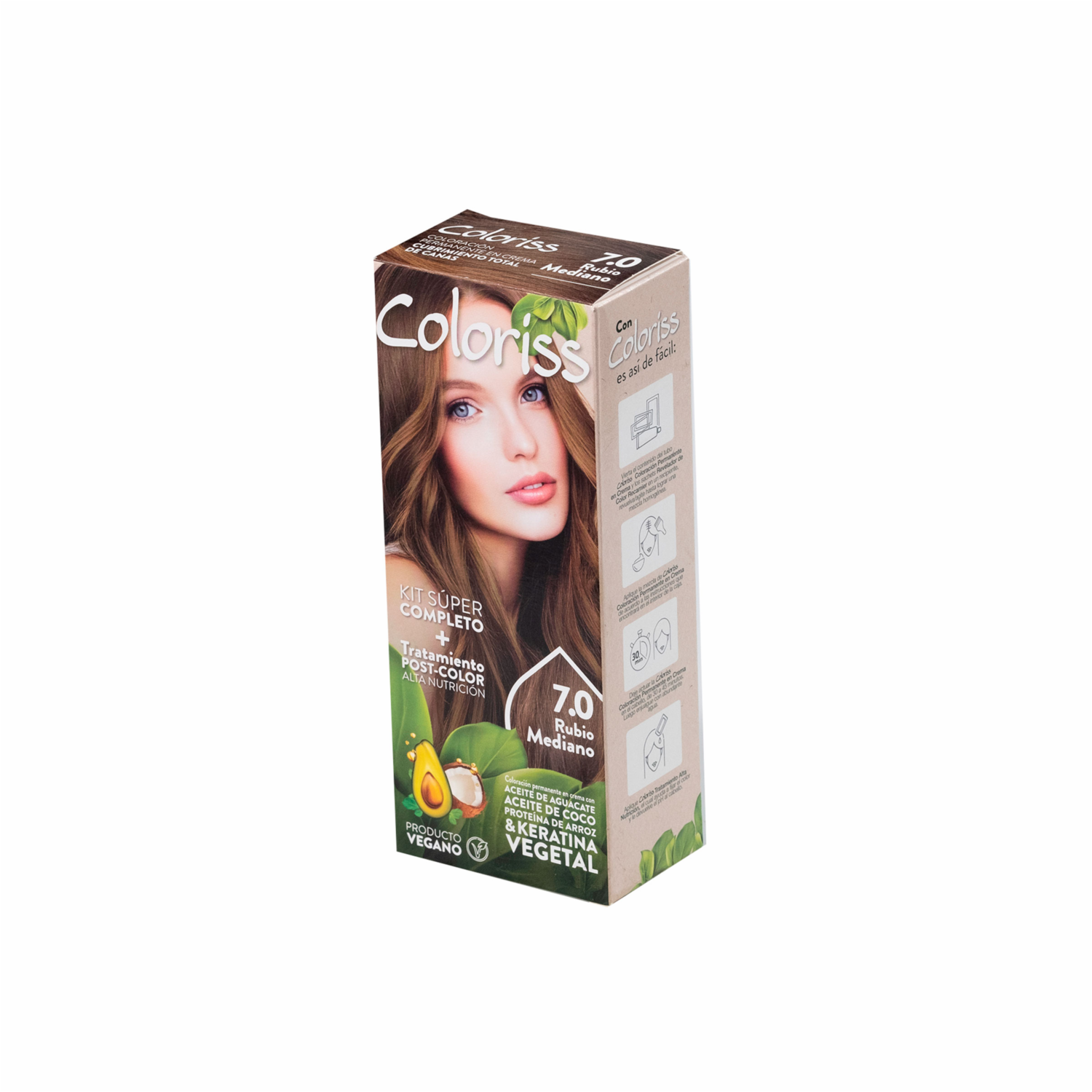 Tinte De Cabello Rubio Mediano 7.0 Con Tratamiento Post Color COLORISS Kit 50 G